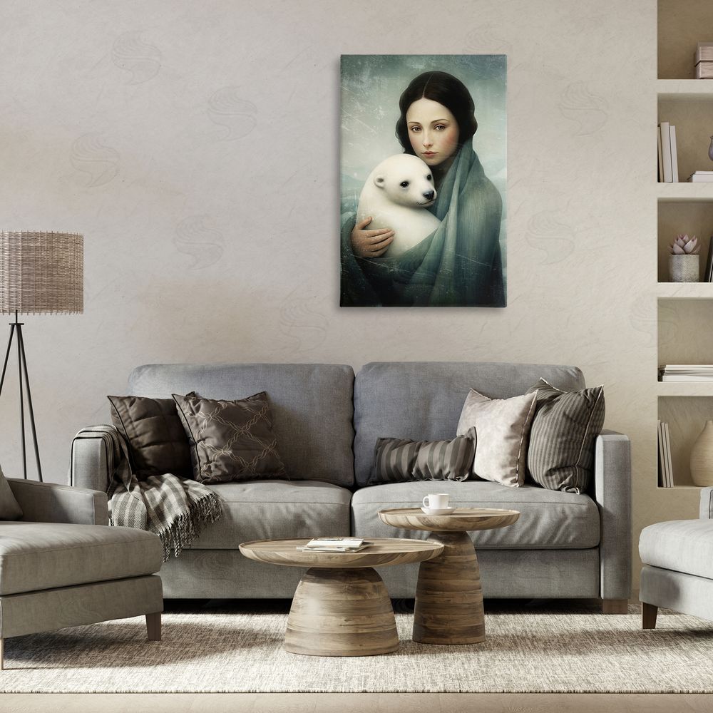 Paula Belle Flores Girl & Baby Polar Bear Canvas Wall Art Print in Room