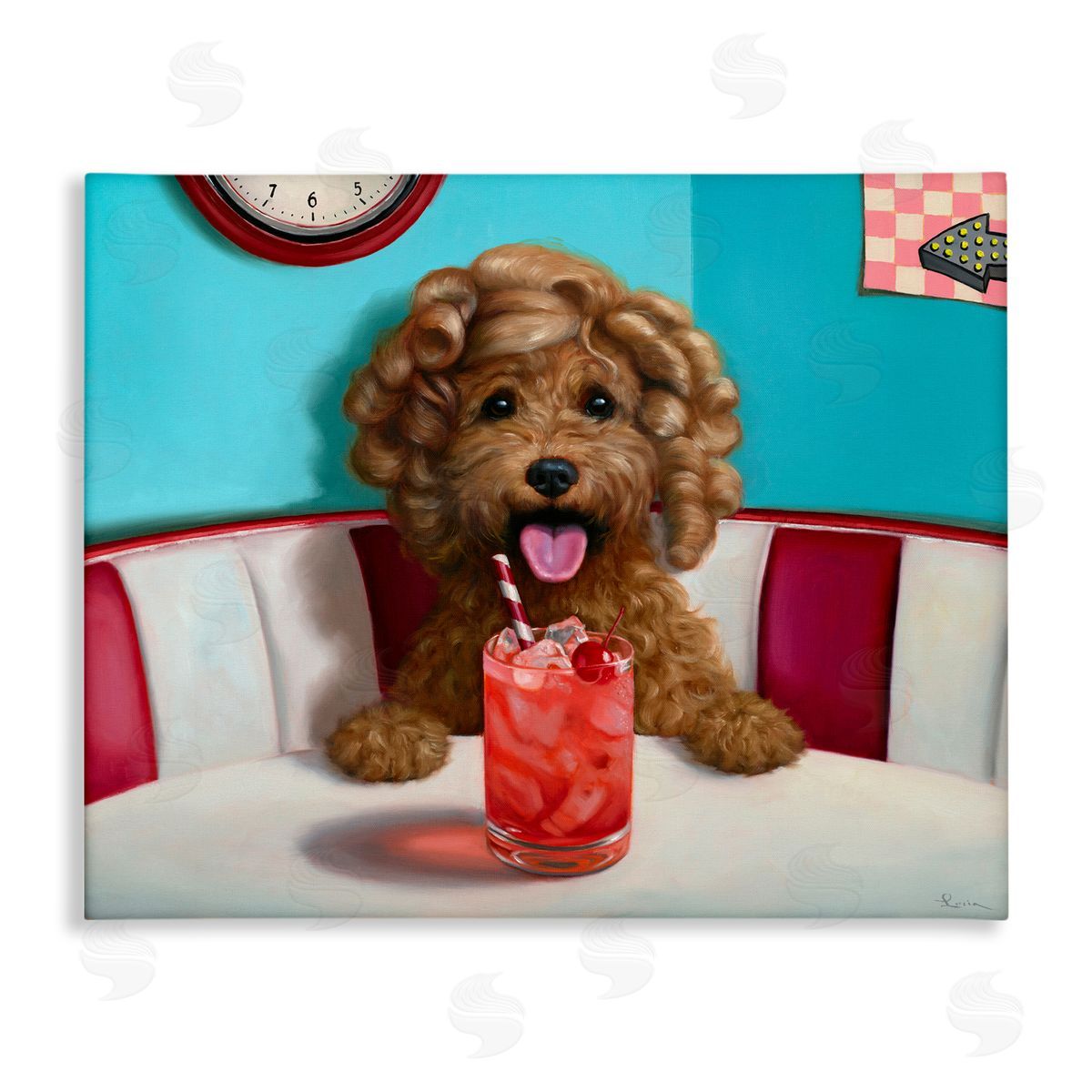 Lucia Heffernan Dog at Diner with Drink Canvas Wall Art Print