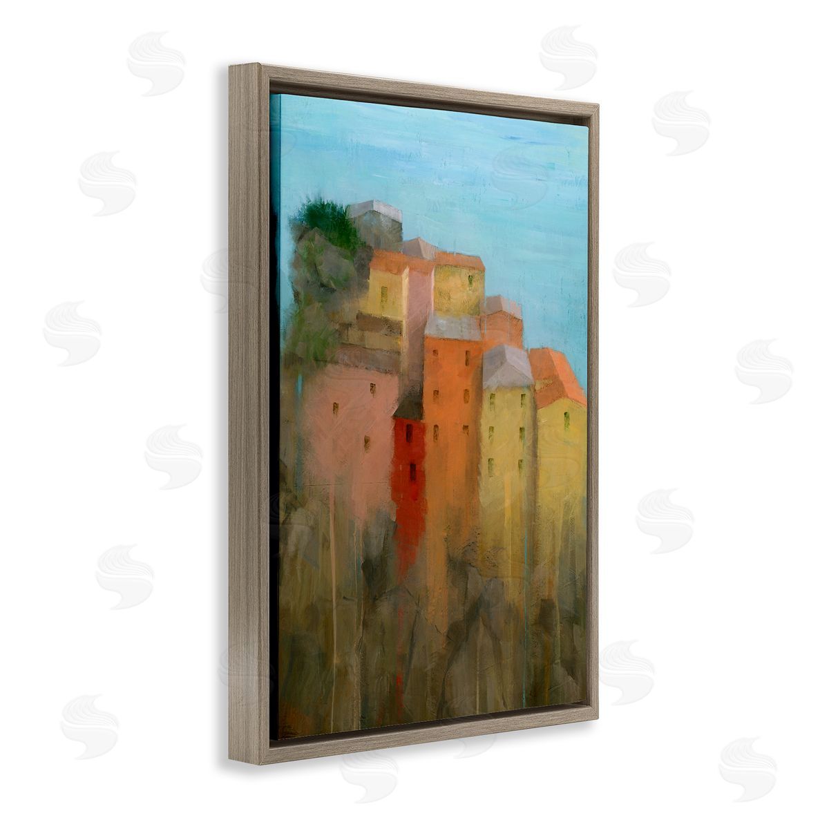 Stephen Mitchell Tall Seaside Architecture Brown Floating Frame Canvas Wall Art Print