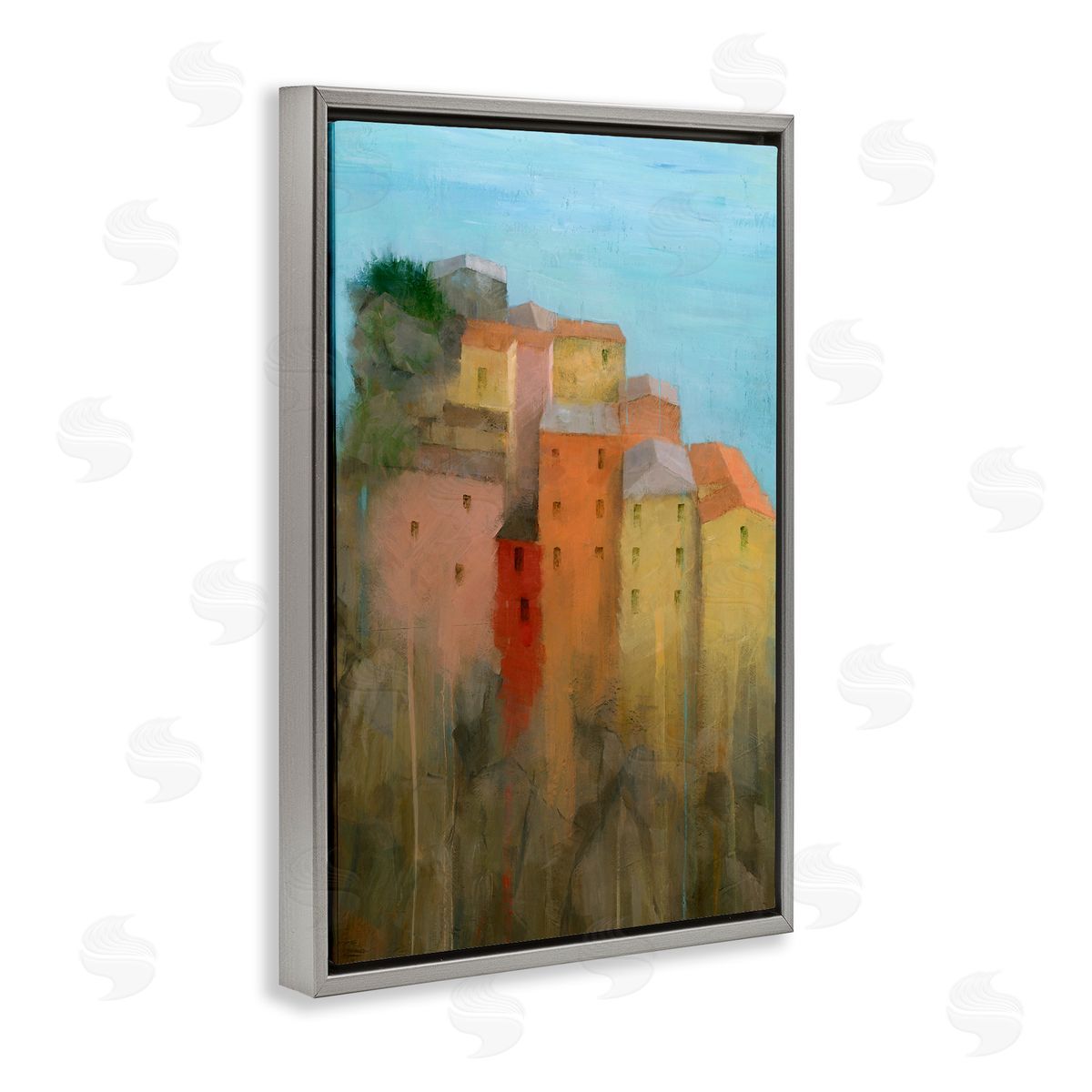 Stephen Mitchell Tall Seaside Architecture Gray Floating Frame Canvas Wall Art Print