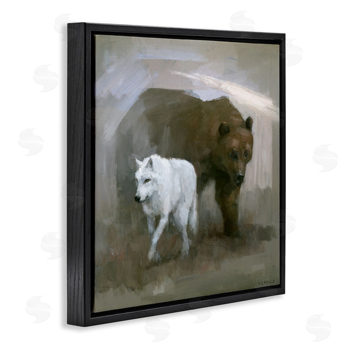 Stephen Mitchell Wolf & Bear Impression Black Floating Frame Canvas Wall Art Print