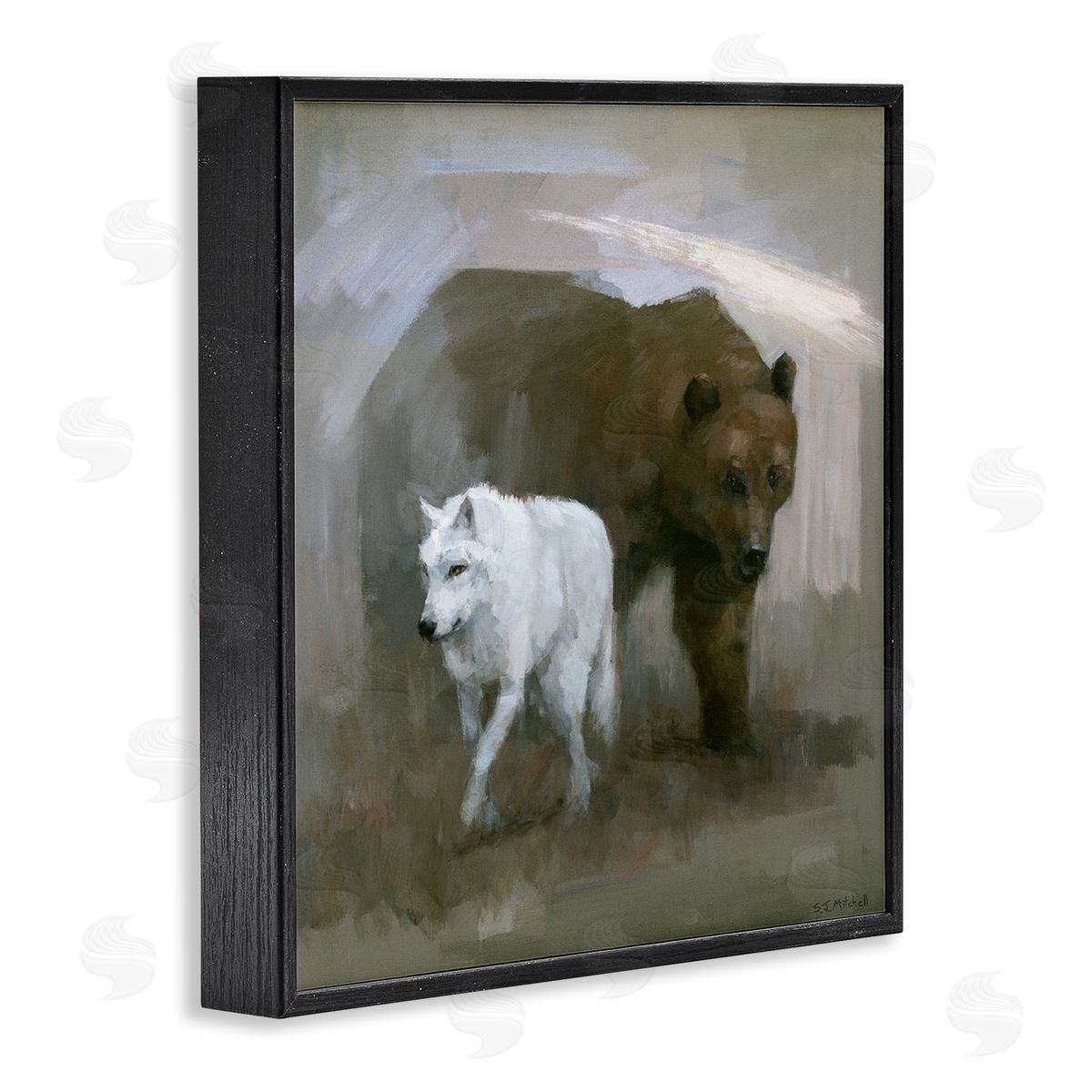 Stephen Mitchell Wolf & Bear Impression Black Framed Giclee Wall Art Print