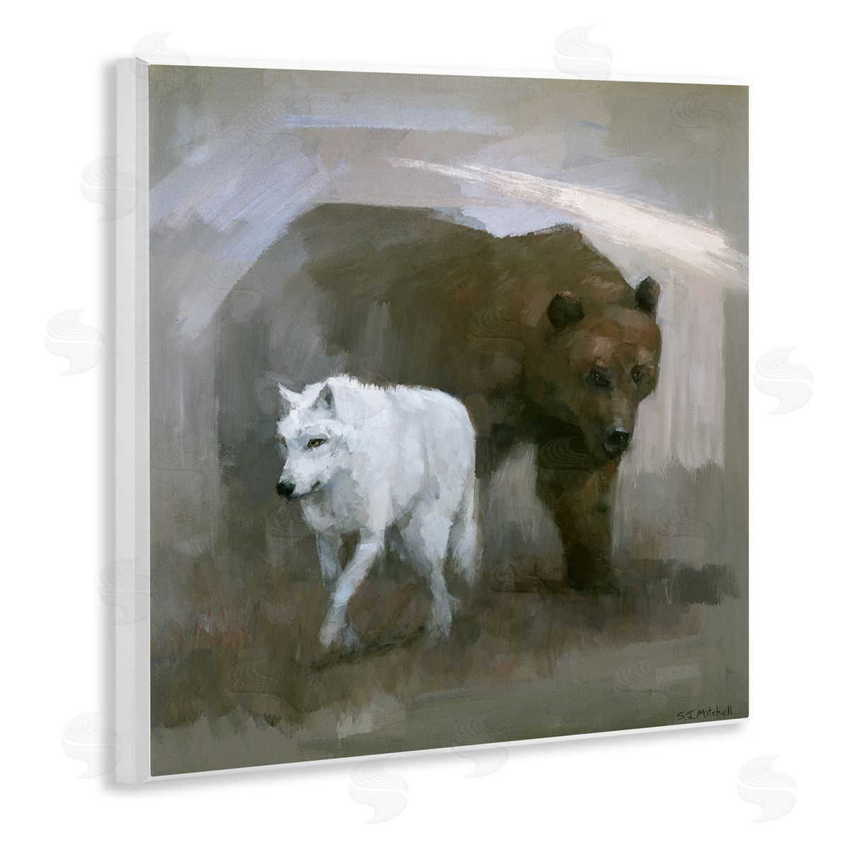 Stephen Mitchell Wolf & Bear Impression Wooden Wall Plaque Art Print
