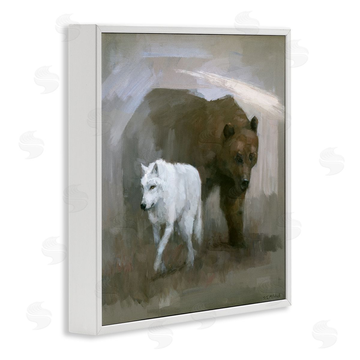 Stephen Mitchell Wolf & Bear Impression White Framed Giclee Wall Art Print