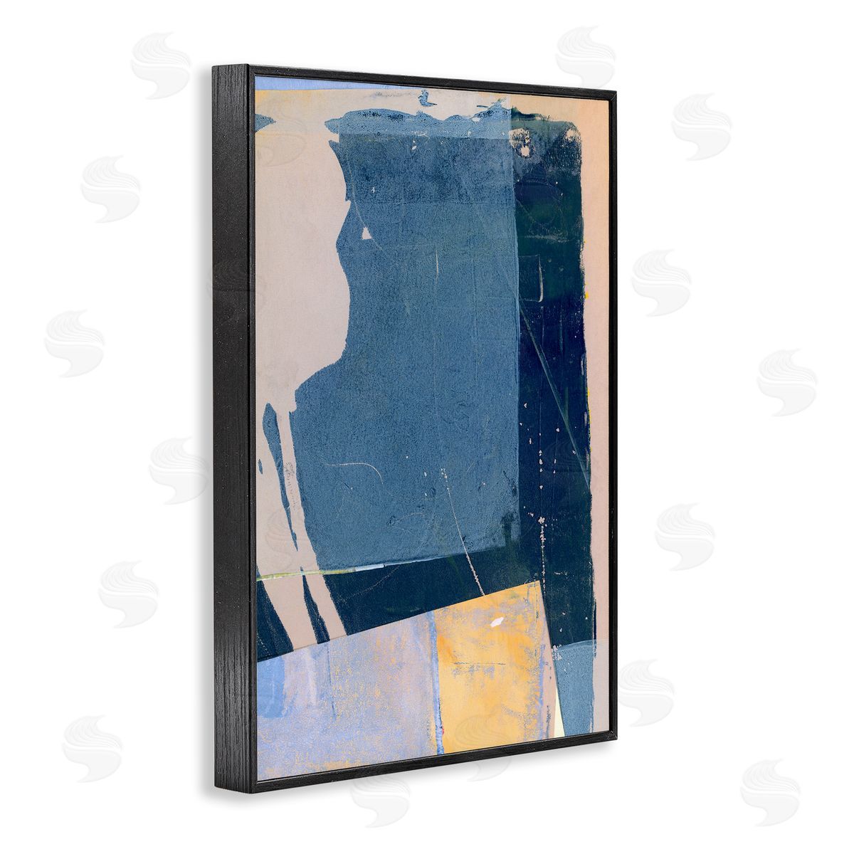 Donna Weathers Linear Distressed Shapes Black Framed Giclee Wall Art Print