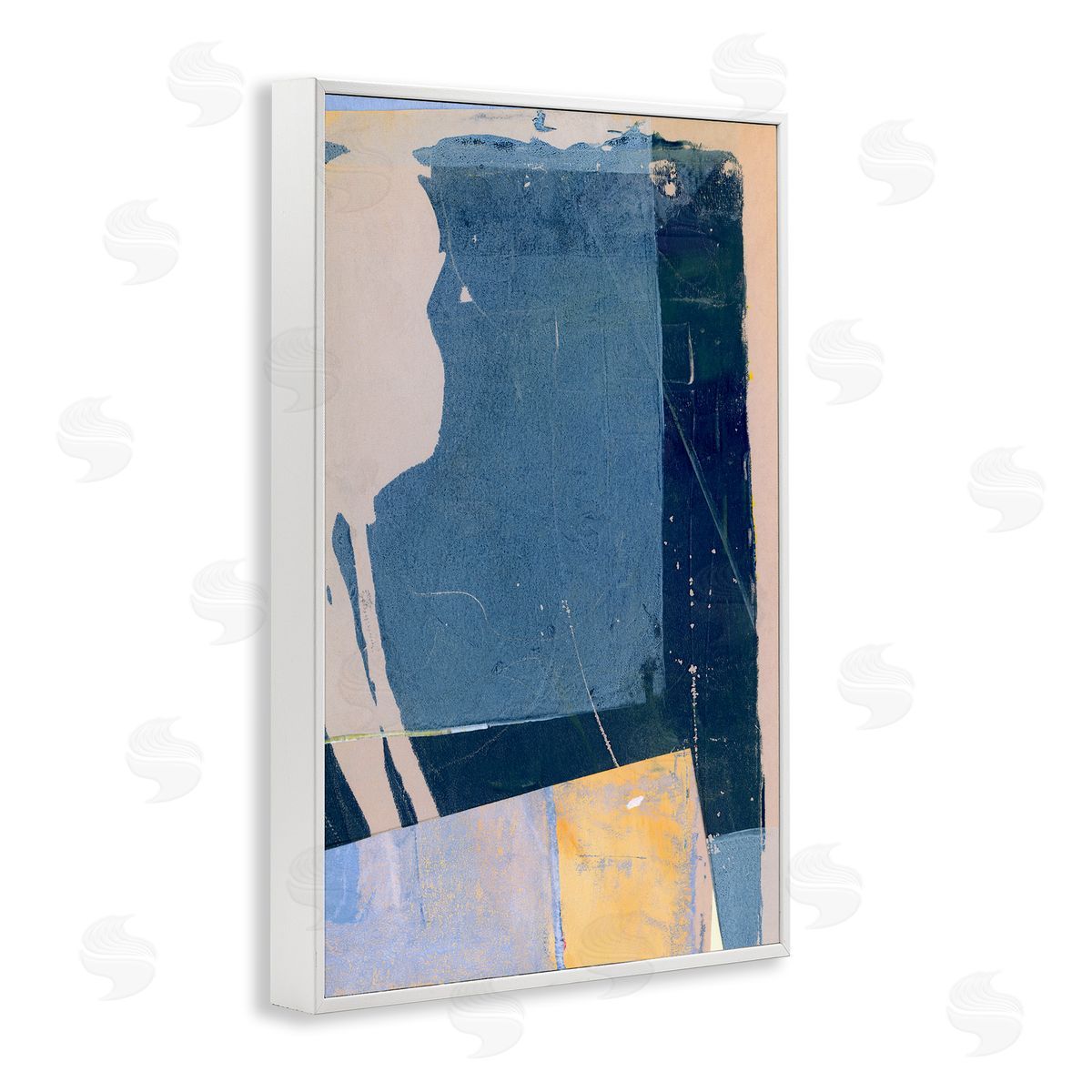 Donna Weathers Linear Distressed Shapes White Framed Giclee Wall Art Print