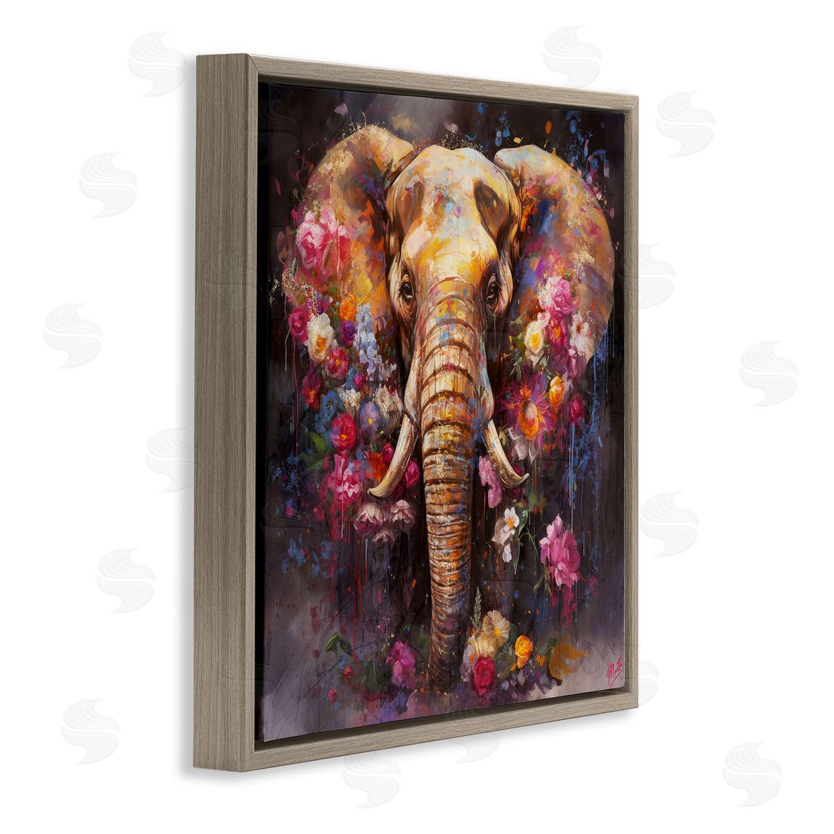 Marta Wiley Flower Swathed Elephant Brown Floating Frame Canvas Wall Art Print