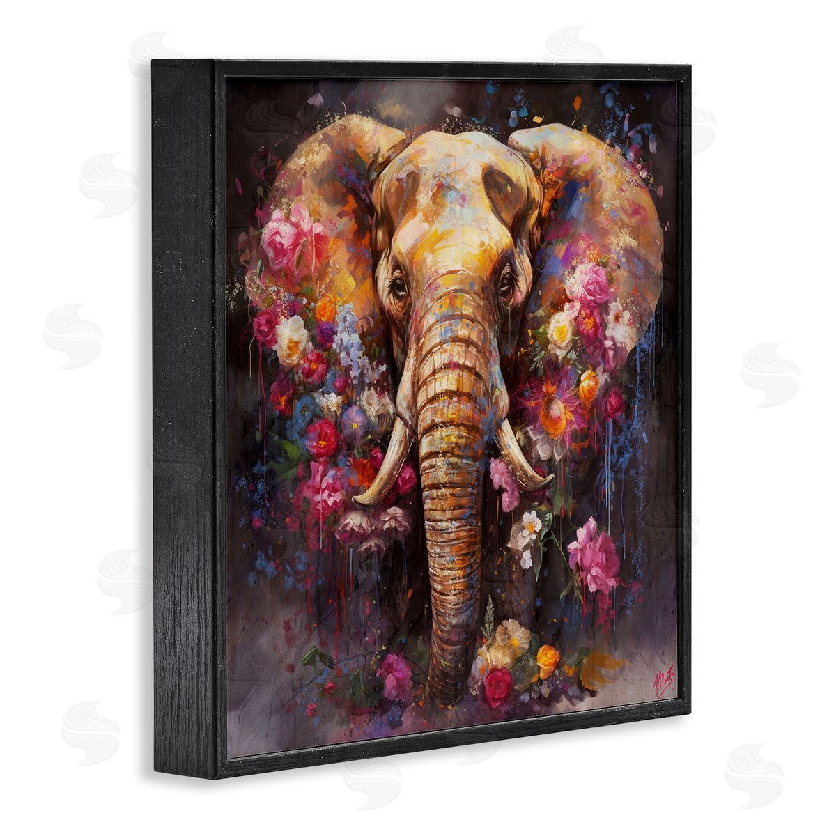 Marta Wiley Flower Swathed Elephant Black Framed Giclee Wall Art Print