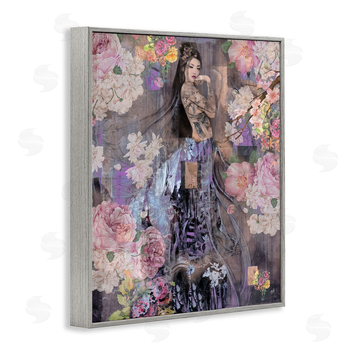 Marta Wiley Expressive Flowers & Woman Gray Framed Giclee Wall Art Print