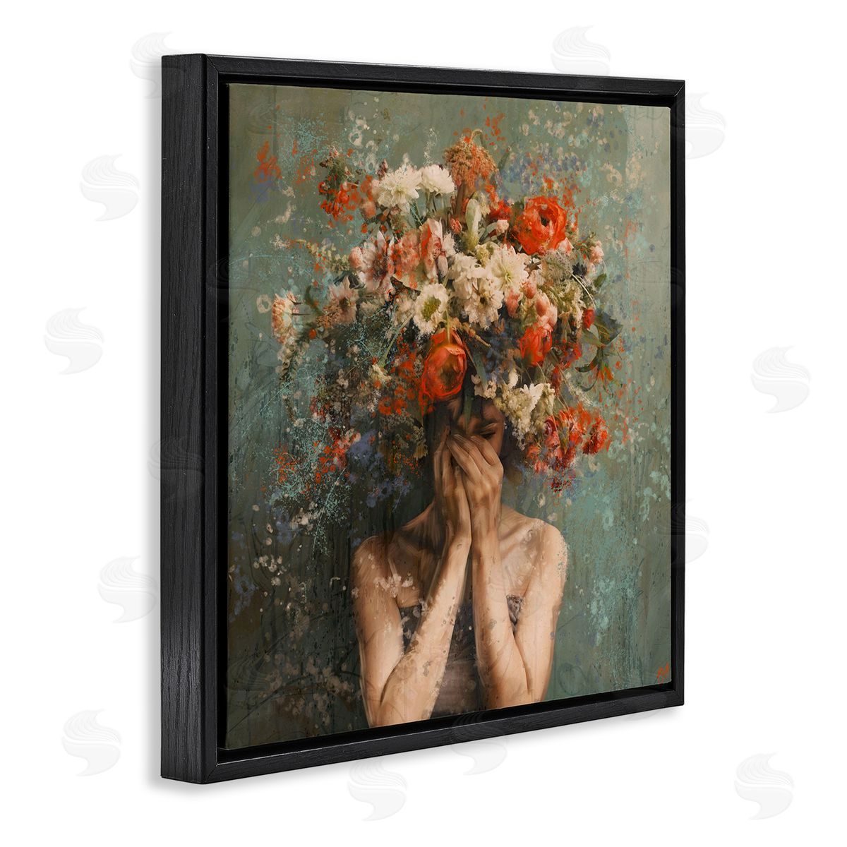 Marta Wiley Floral Figure Portrait Black Floating Frame Canvas Wall Art Print