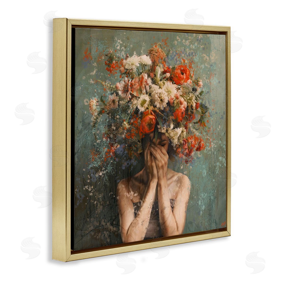 Marta Wiley Floral Figure Portrait Gold Floating Frame Canvas Wall Art Print