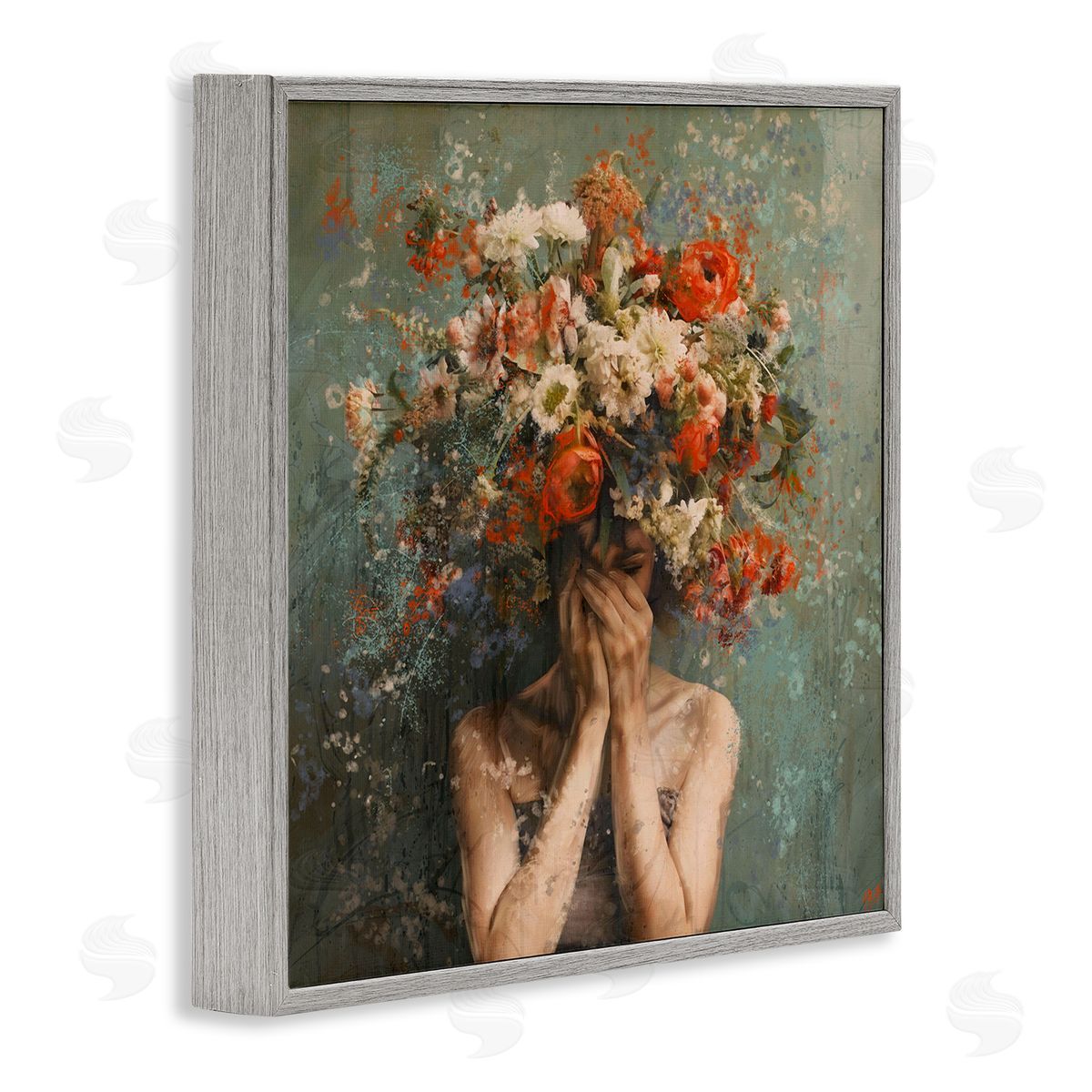 Marta Wiley Floral Figure Portrait Gray Framed Giclee Wall Art Print