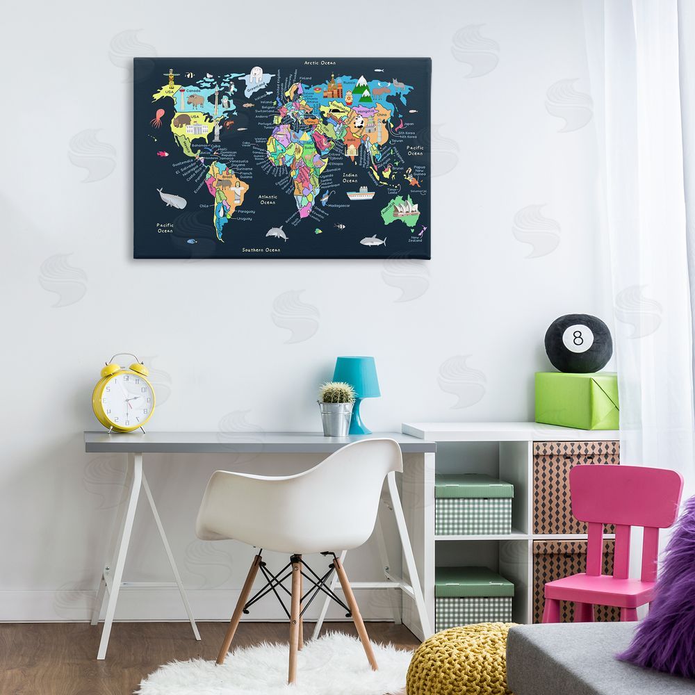 Carla Daly Detailed Countries Map Canvas Wall Art Print in Room