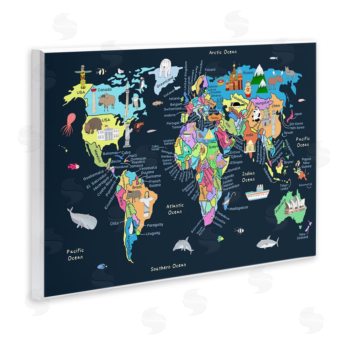 Carla Daly Detailed Countries Map Wooden Wall Plaque Art Print