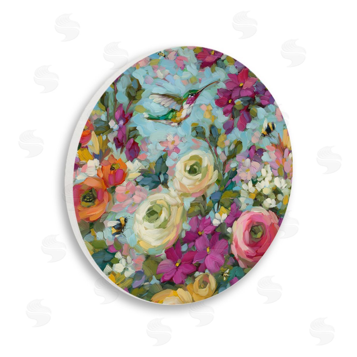 Andrea Lavery Painterly Flowers & Bird Wooden Wall Plaque Art Print