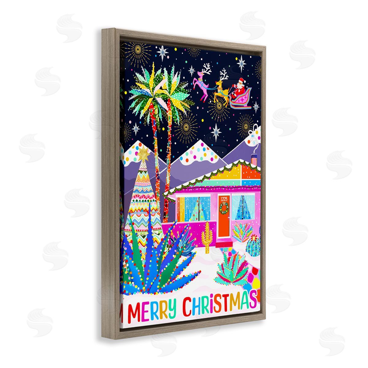 Whimsical Desert Christmas Brown Floating Frame Canvas Wall Art, Home Decor by Jess Stempel