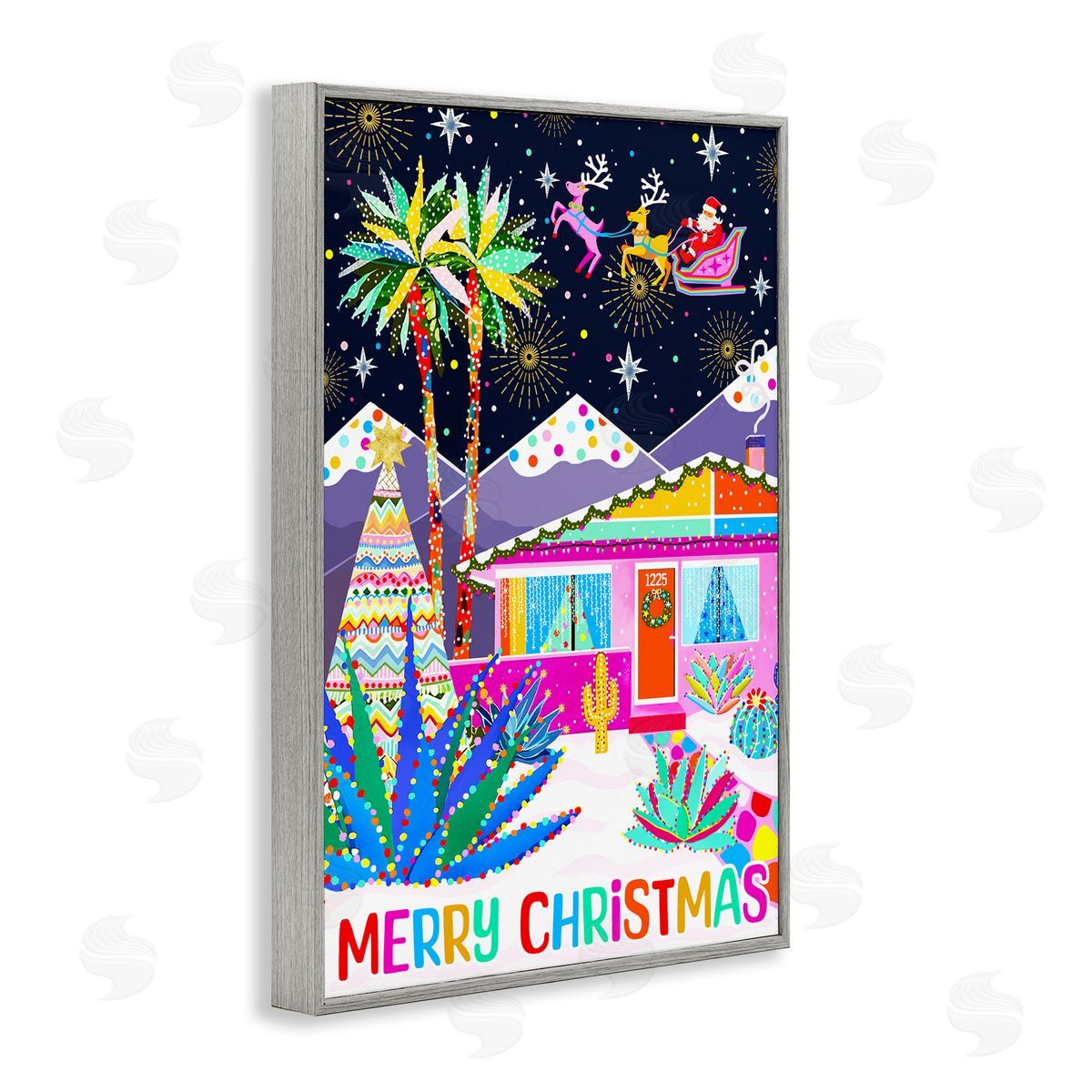 Whimsical Desert Christmas Grey Frame Print Wall Art, Home Decor by Jess Stempel