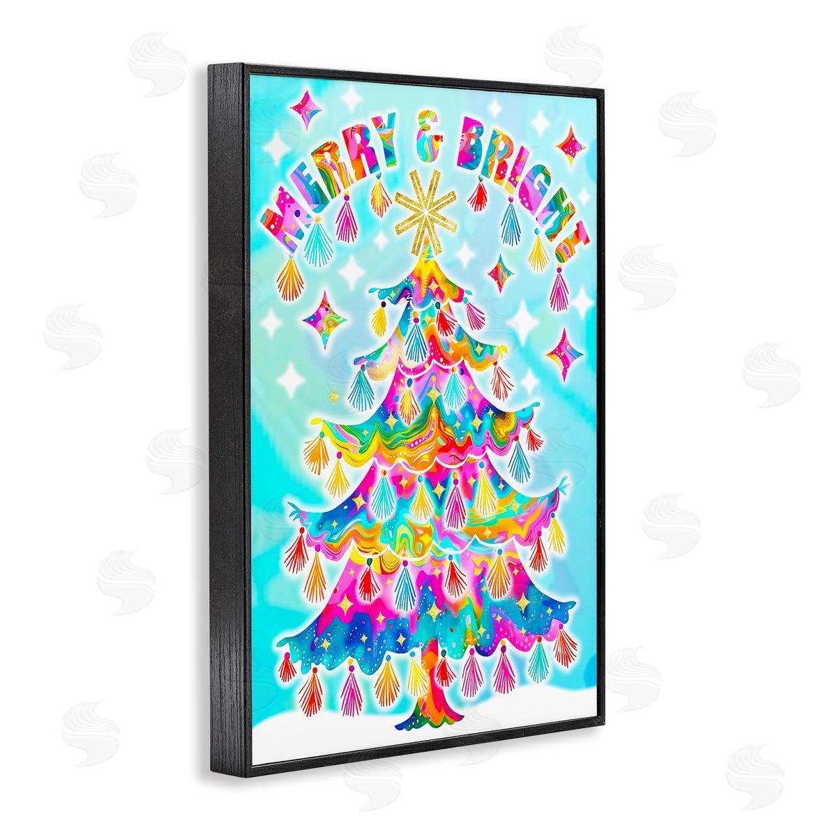 Eclectic Merry & Bright Black Frame Print Wall Art, Home Decor by Jess Stempel