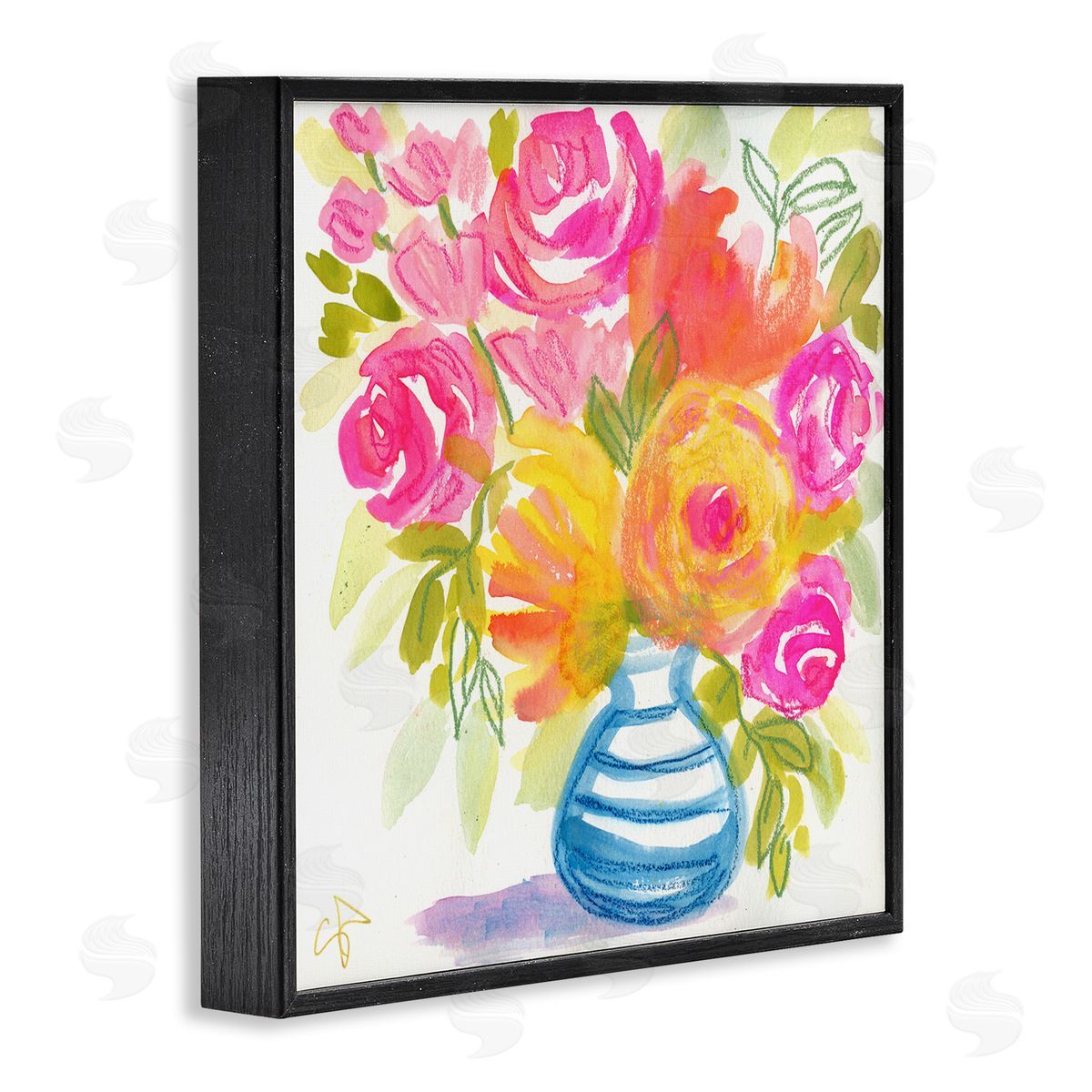 Suzanne Allard Pink & Yellow Bouquet Black Framed Giclee Wall Art Print