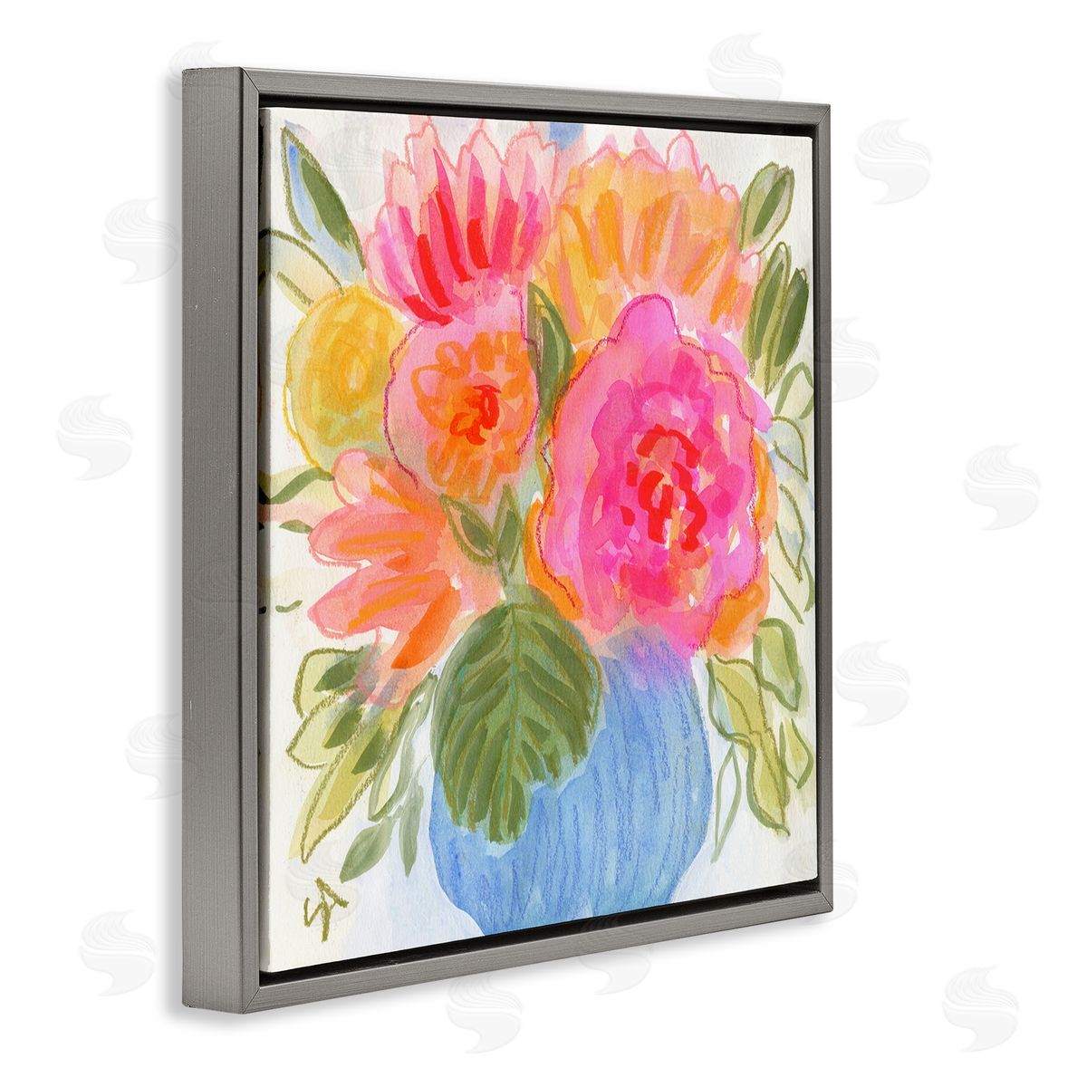 Suzanne Allard Full Blossoms Bouquet Gray Floating Frame Canvas Wall Art Print