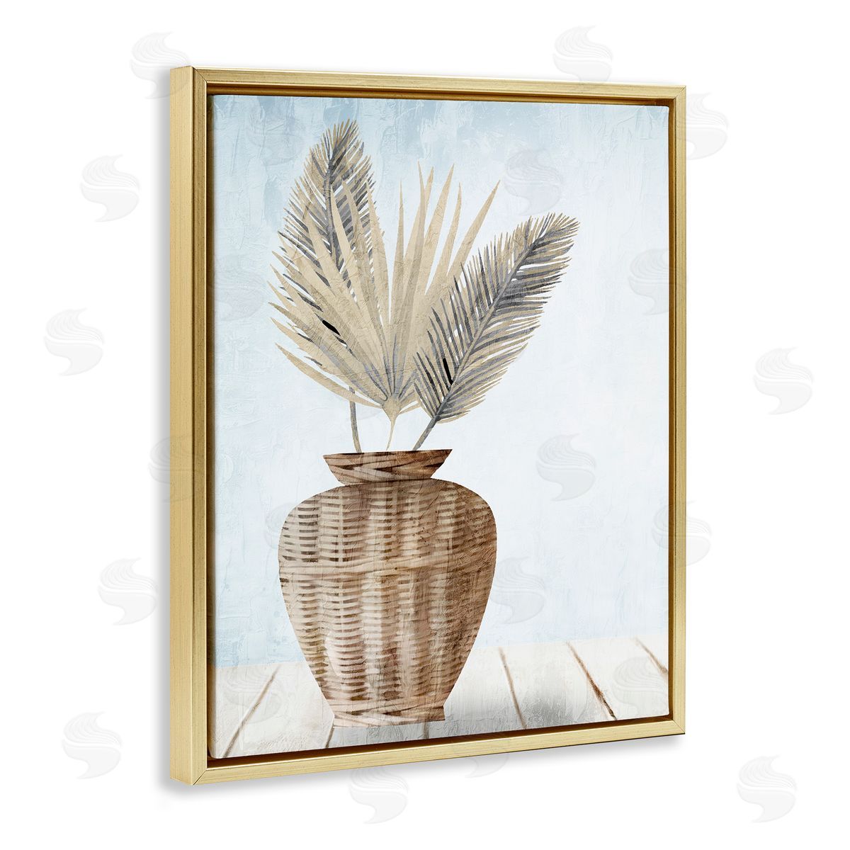 Kim Allen Fan Plant Leaves Gold Floating Frame Canvas Wall Art Print