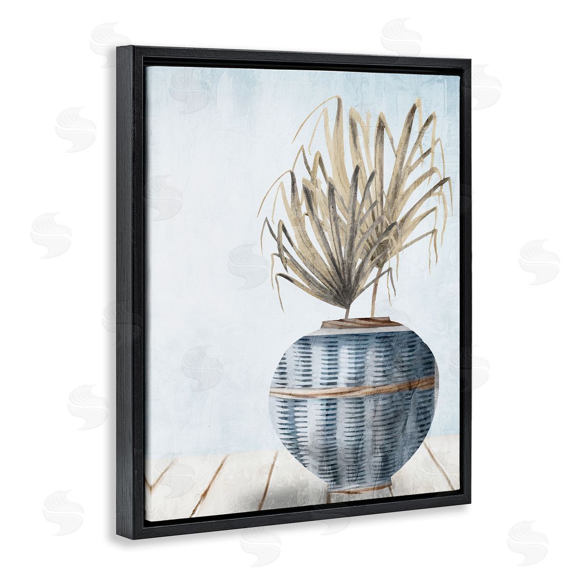 Kim Allen Plant in Woven Vase Black Floating Frame Canvas Wall Art Print