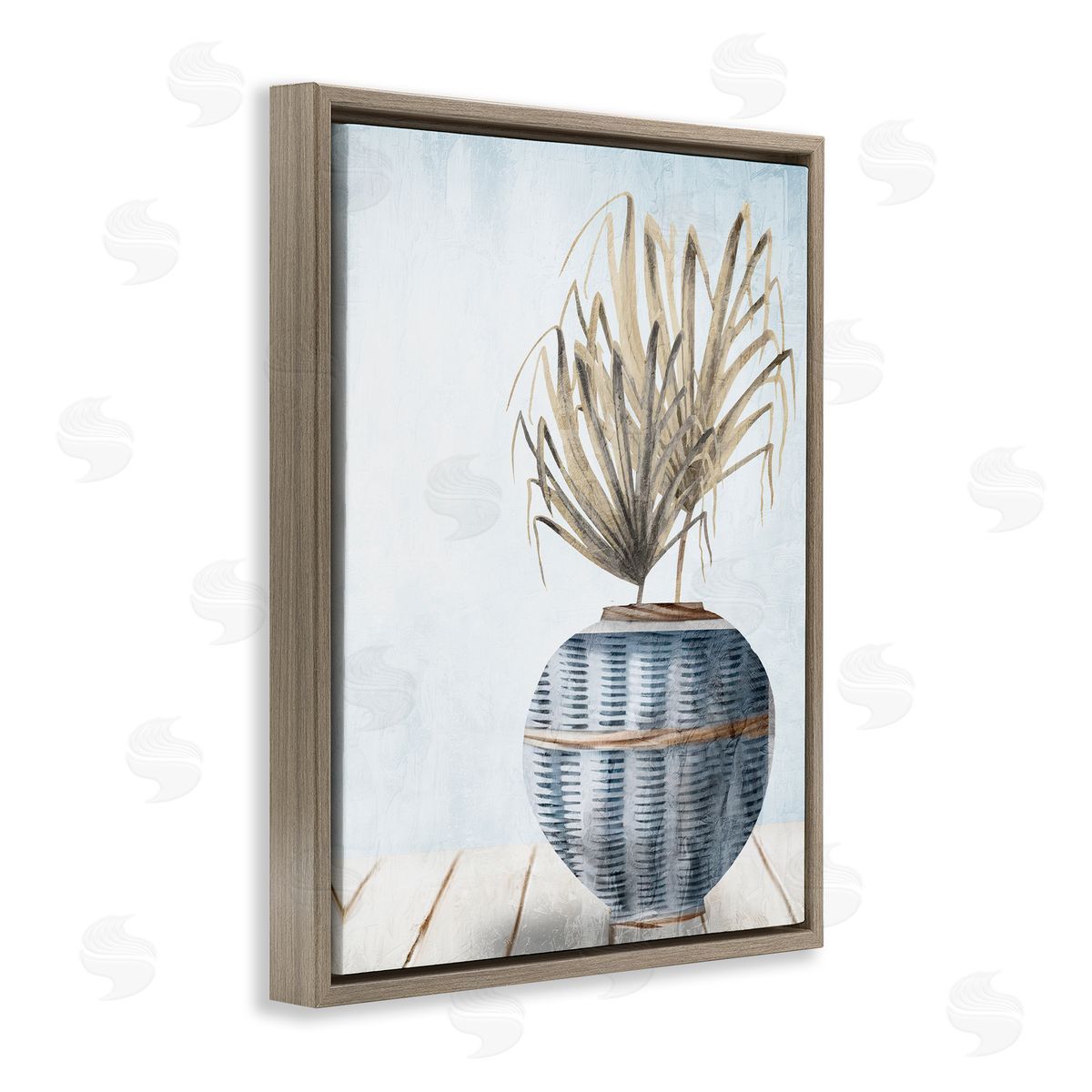 Kim Allen Plant in Woven Vase Brown Floating Frame Canvas Wall Art Print