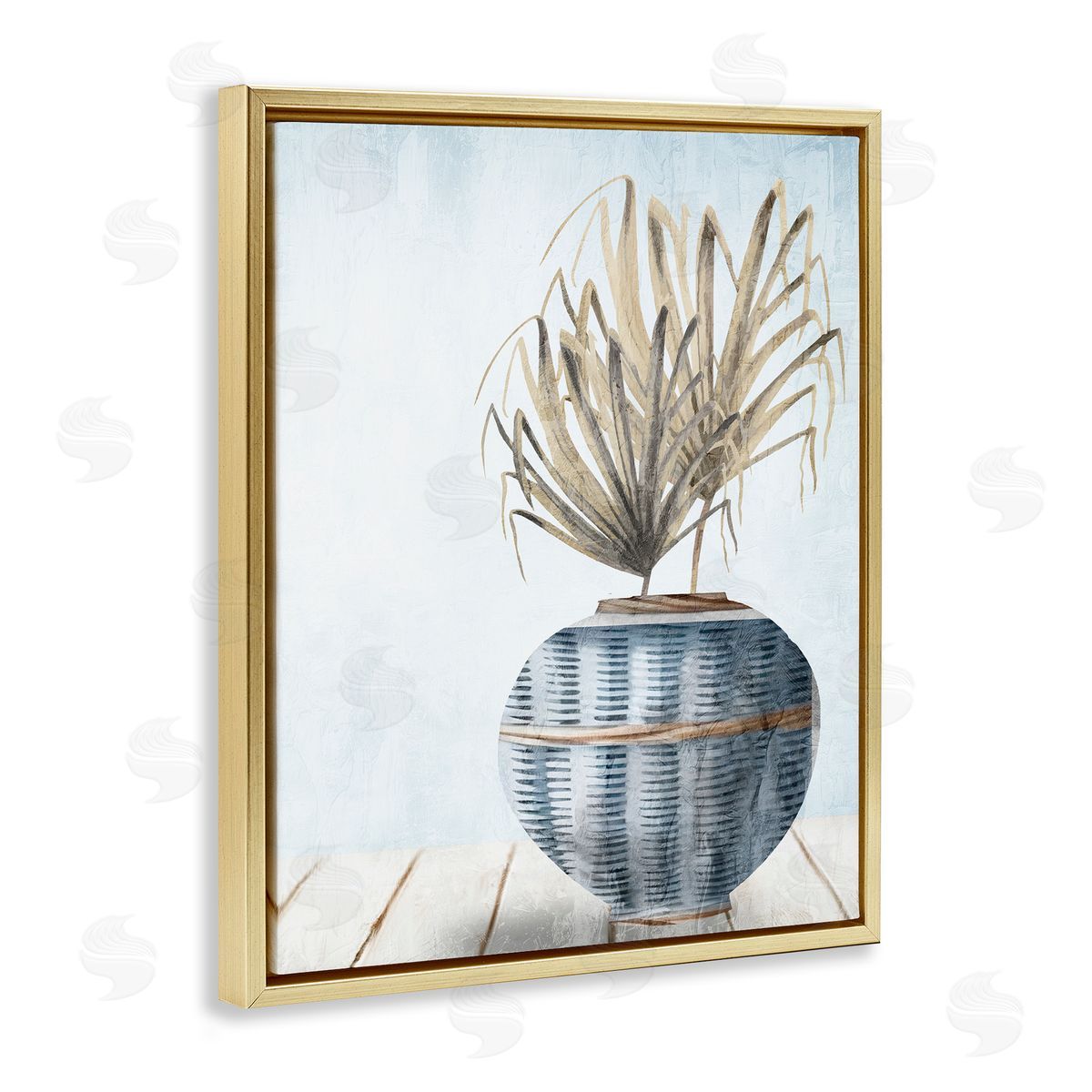 Kim Allen Plant in Woven Vase Gold Floating Frame Canvas Wall Art Print