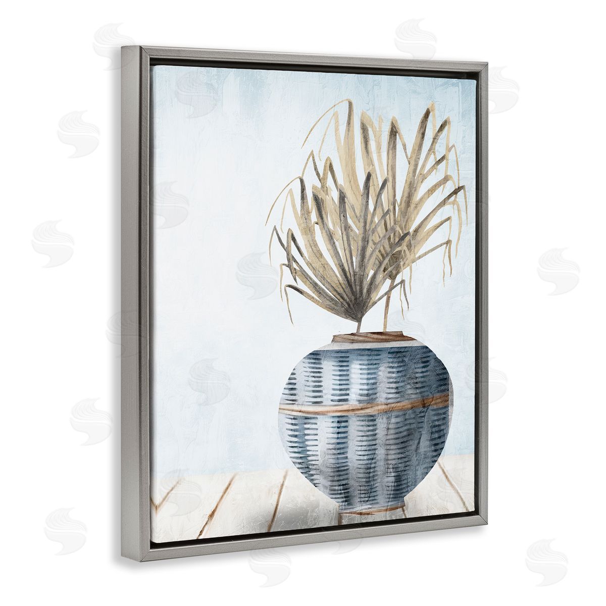 Kim Allen Plant in Woven Vase Gray Floating Frame Canvas Wall Art Print