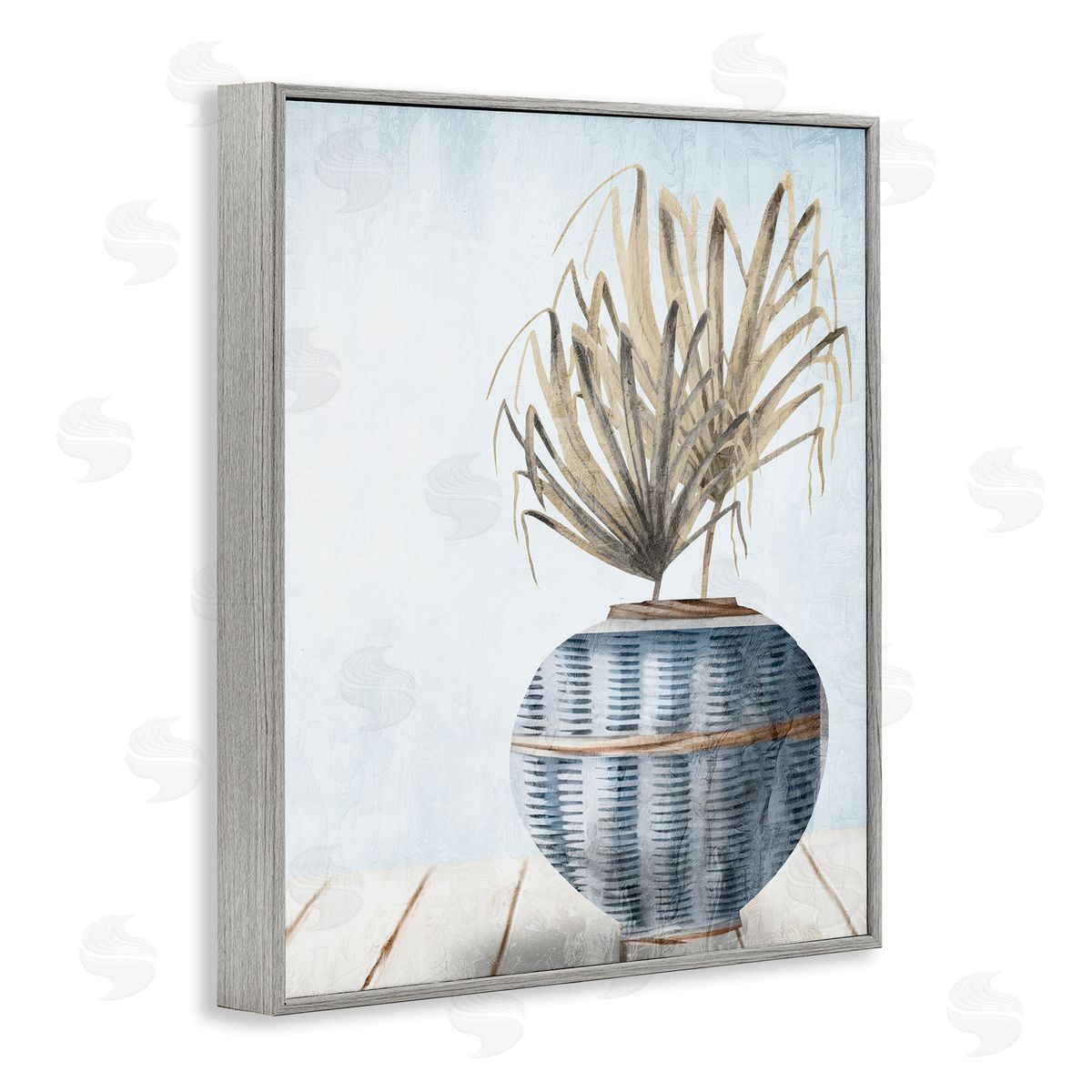 Kim Allen Plant in Woven Vase Gray Framed Giclee Wall Art Print