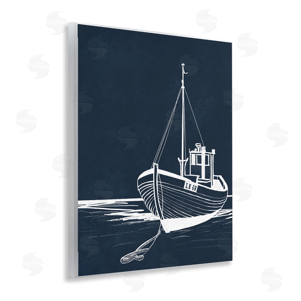 Leah Noel Art White Outline Sailboat Wooden Wall Plaque Art Print