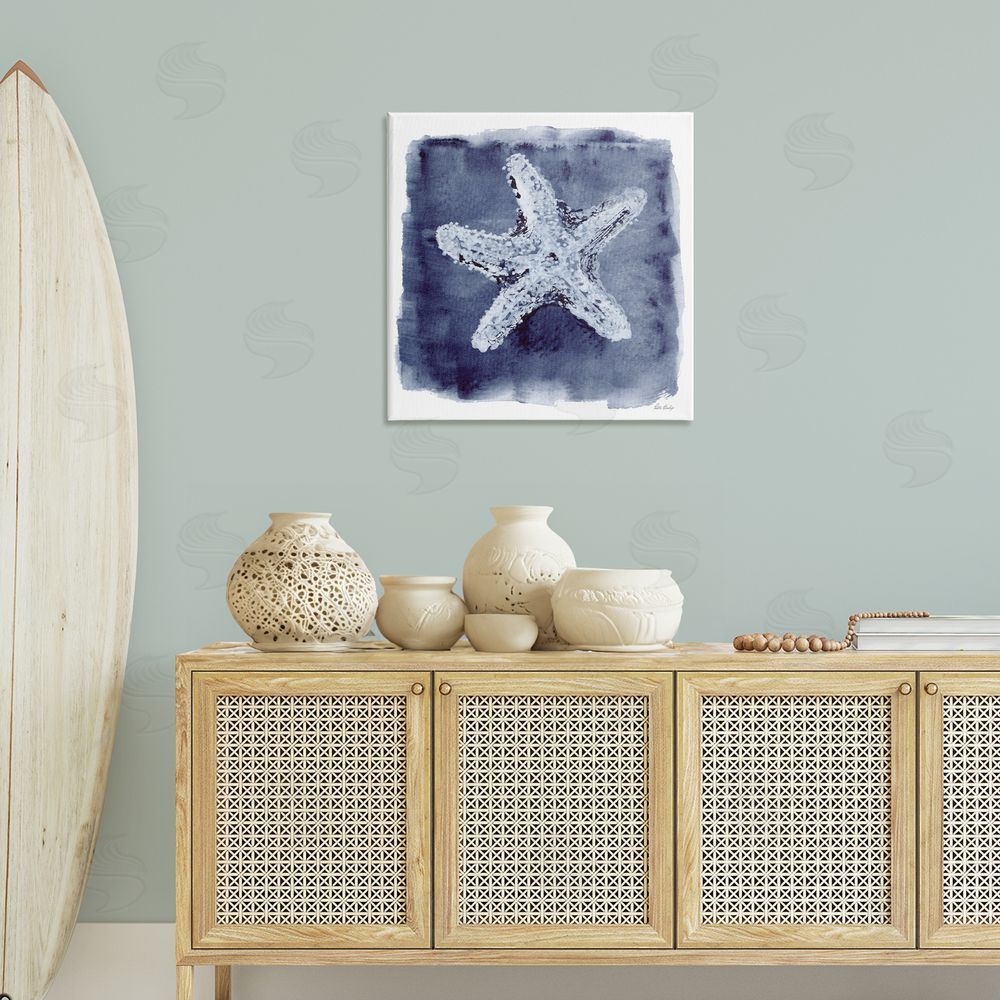 Patti Bishop Starfish Blue Impression Canvas Wall Art Print in Room
