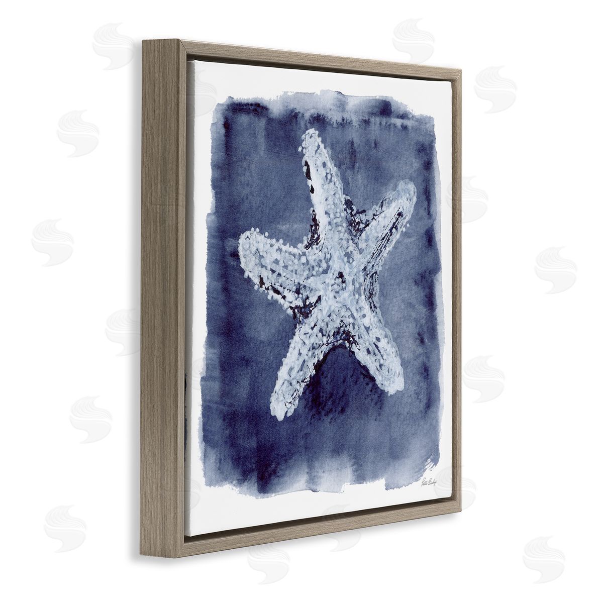Patti Bishop Starfish Blue Impression Brown Floating Frame Canvas Wall Art Print