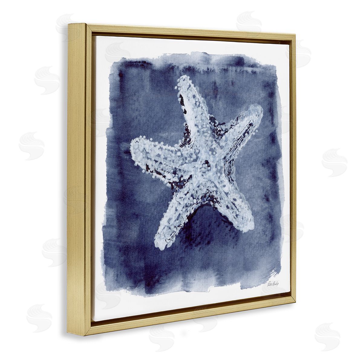 Patti Bishop Starfish Blue Impression Gold Floating Frame Canvas Wall Art Print