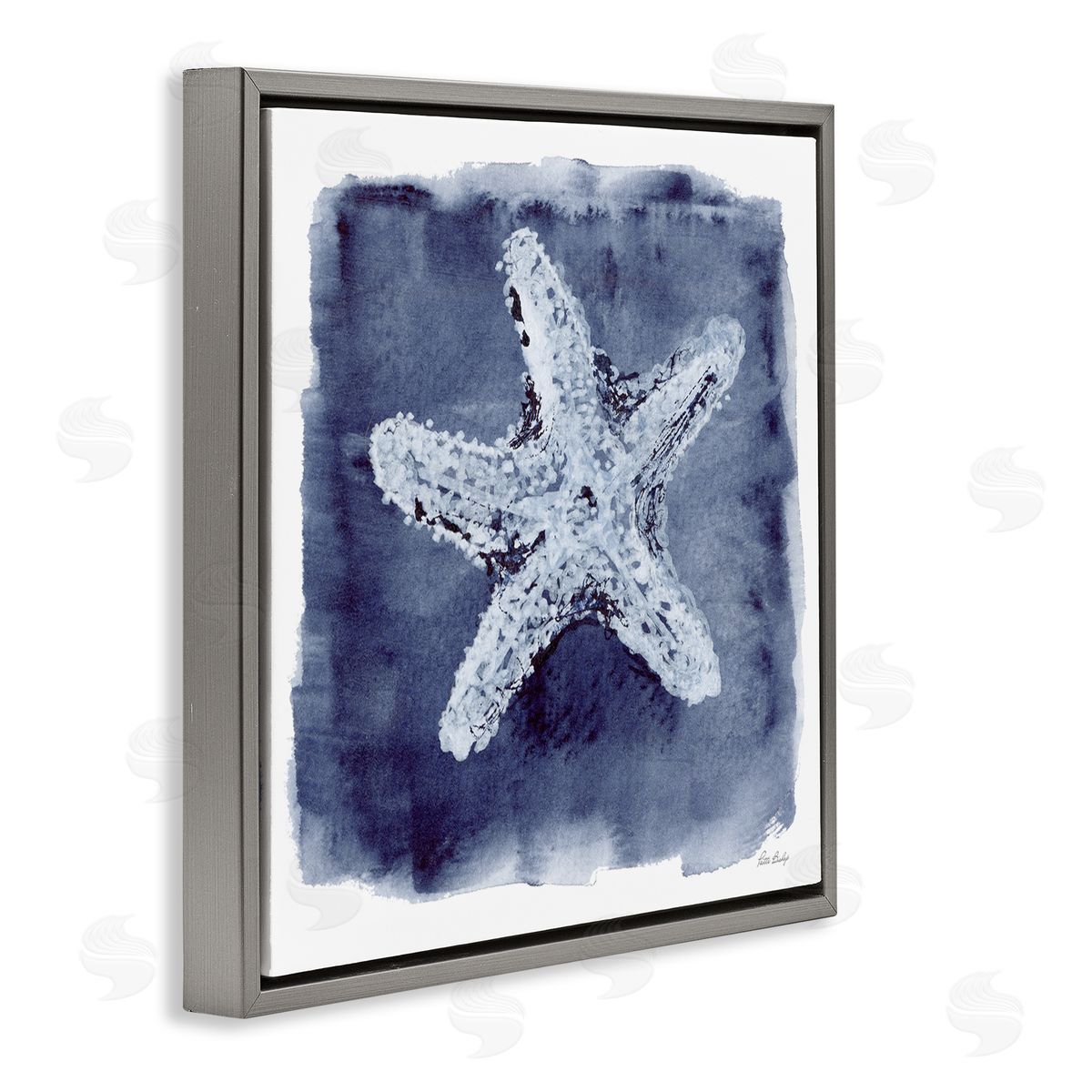 Patti Bishop Starfish Blue Impression Gray Floating Frame Canvas Wall Art Print