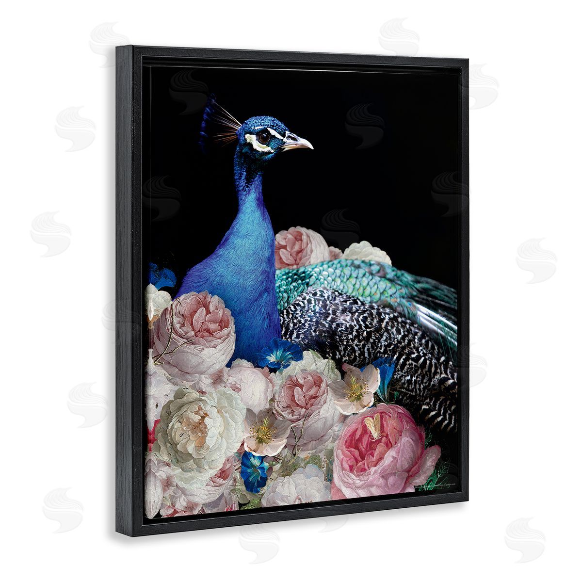 Reinders Peacock & Peonies Black Floating Frame Canvas Wall Art Print