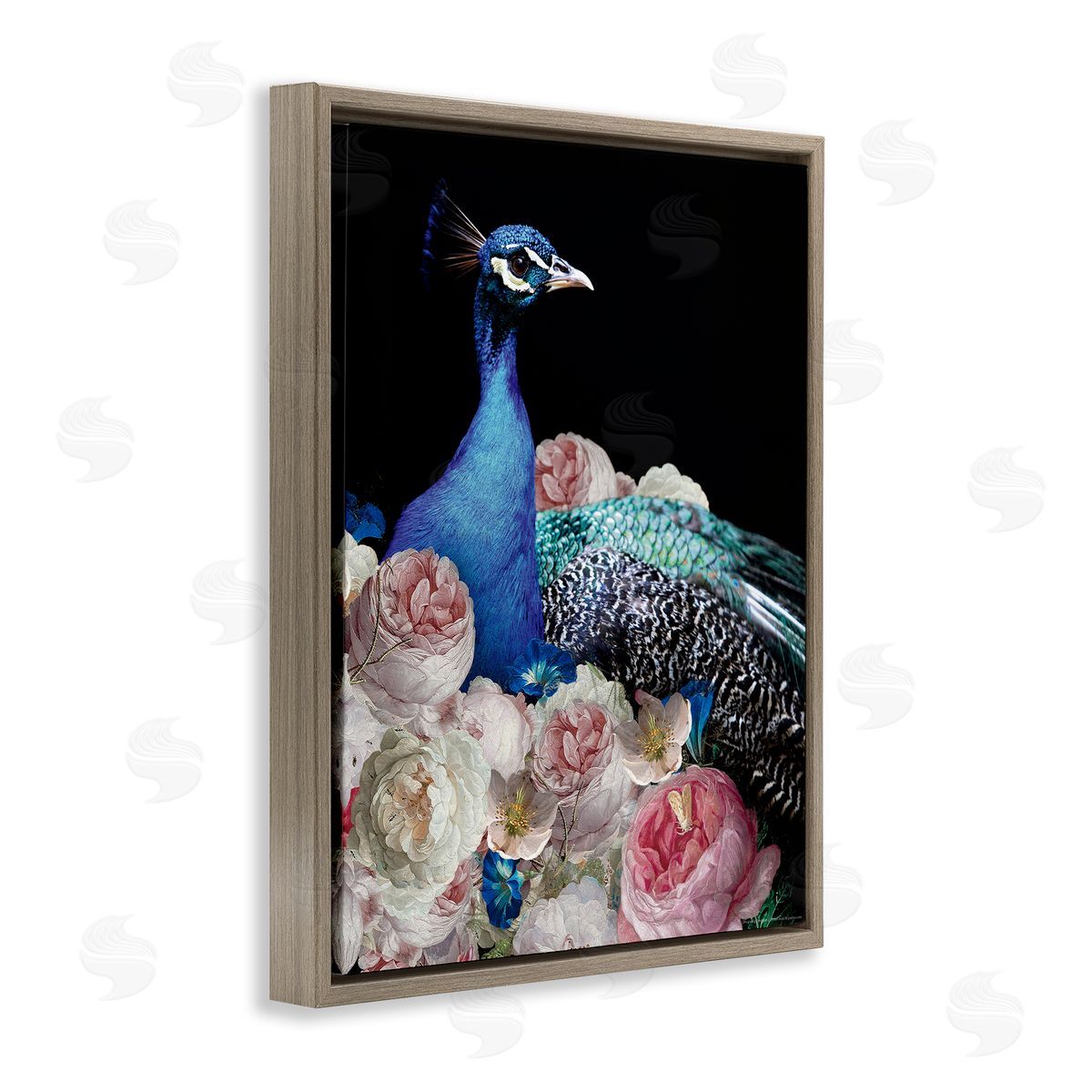 Reinders Peacock & Peonies Brown Floating Frame Canvas Wall Art Print