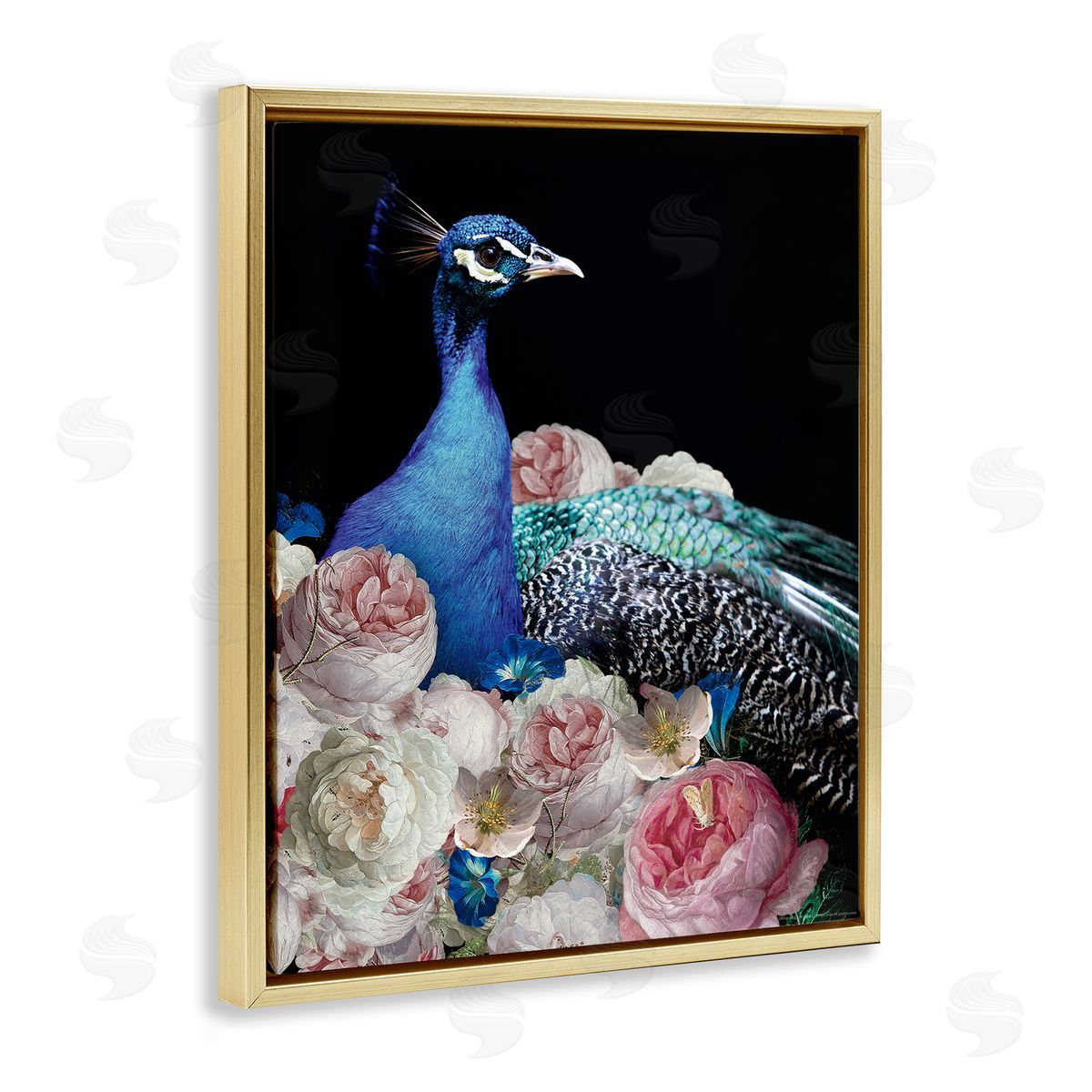 Reinders Peacock & Peonies Gold Floating Frame Canvas Wall Art Print