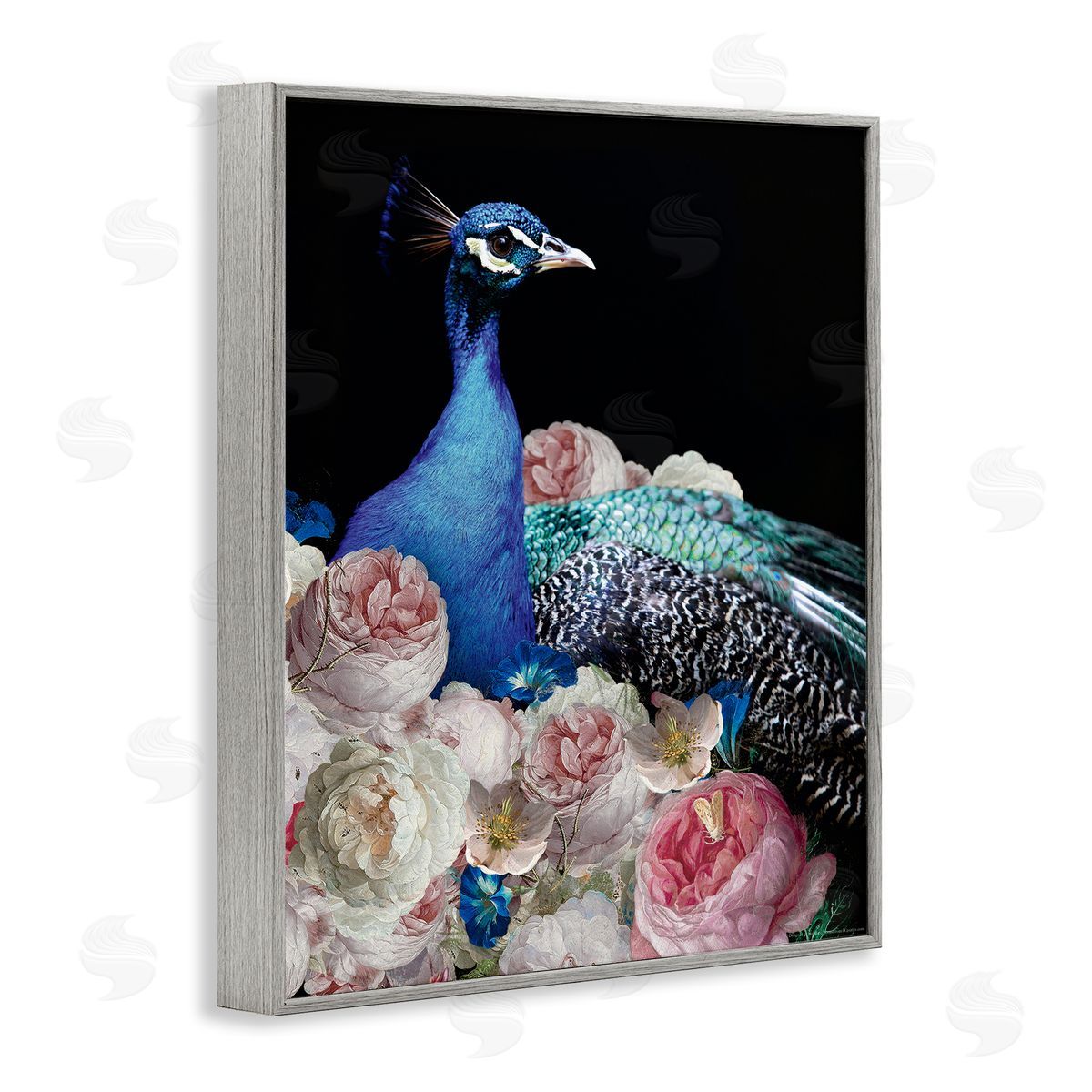 Reinders Peacock & Peonies Gray Framed Giclee Wall Art Print