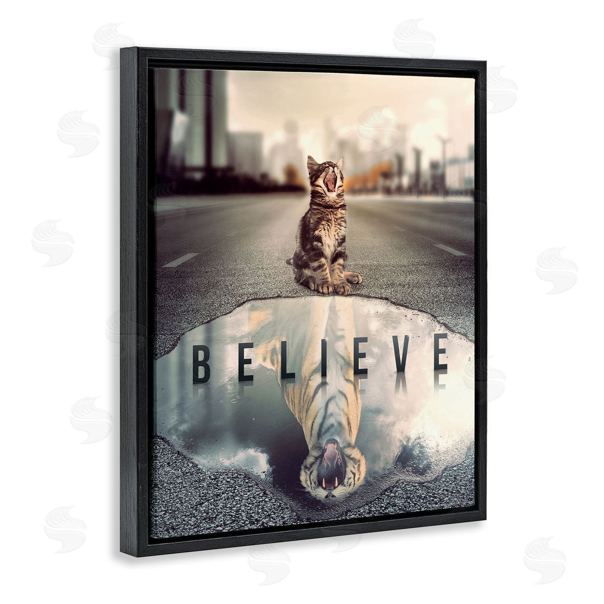 Reinders Believe Cat & Tiger Black Floating Frame Canvas Wall Art Print