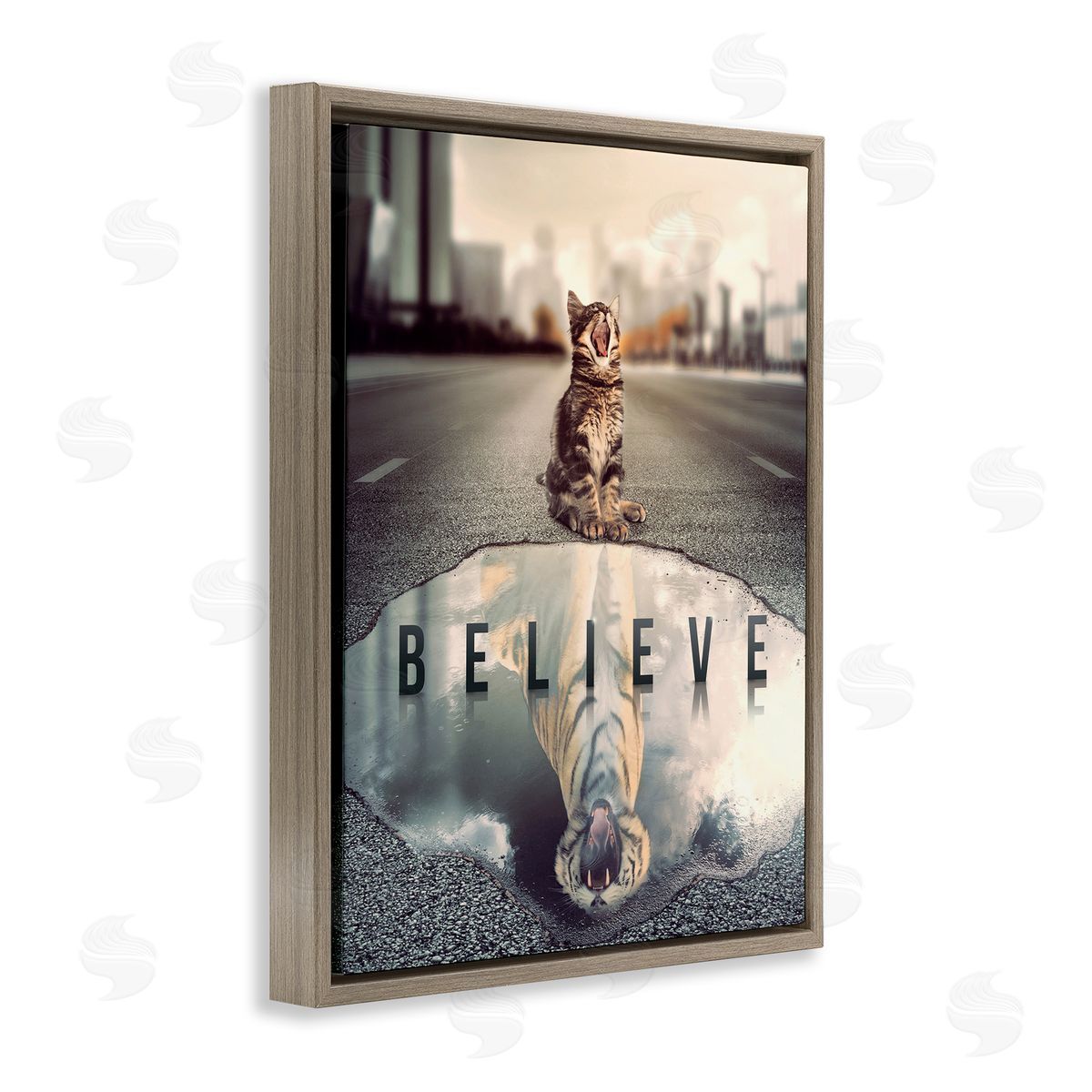 Reinders Believe Cat & Tiger Brown Floating Frame Canvas Wall Art Print