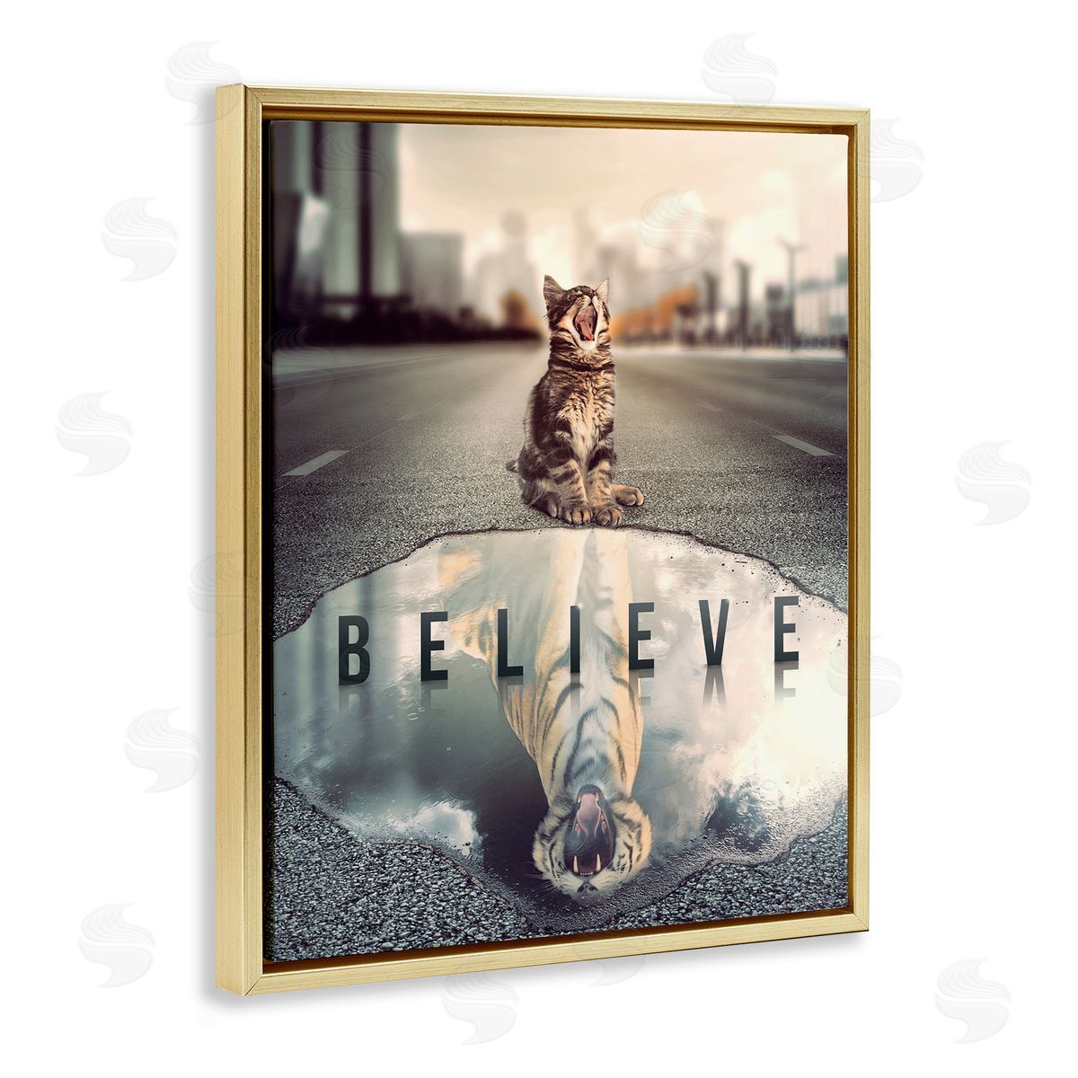Reinders Believe Cat & Tiger Gold Floating Frame Canvas Wall Art Print