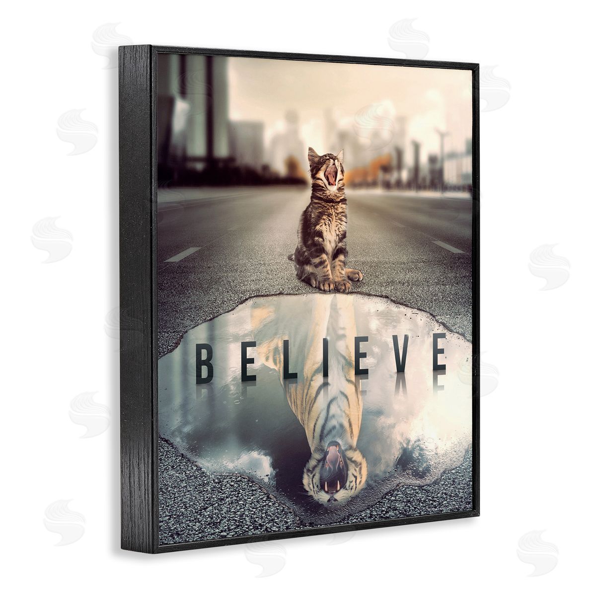 Reinders Believe Cat & Tiger Black Framed Giclee Wall Art Print