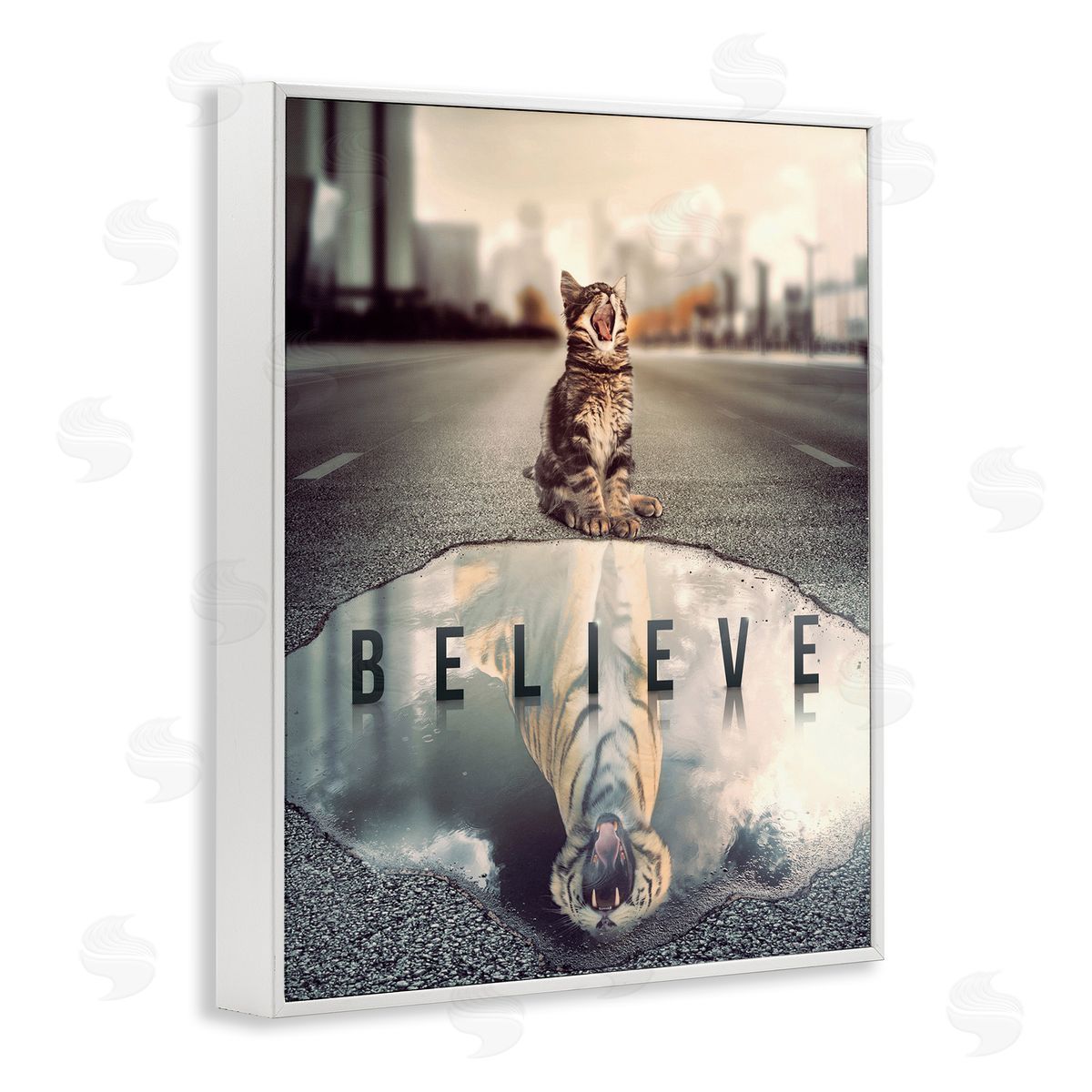 Reinders Believe Cat & Tiger White Framed Giclee Wall Art Print