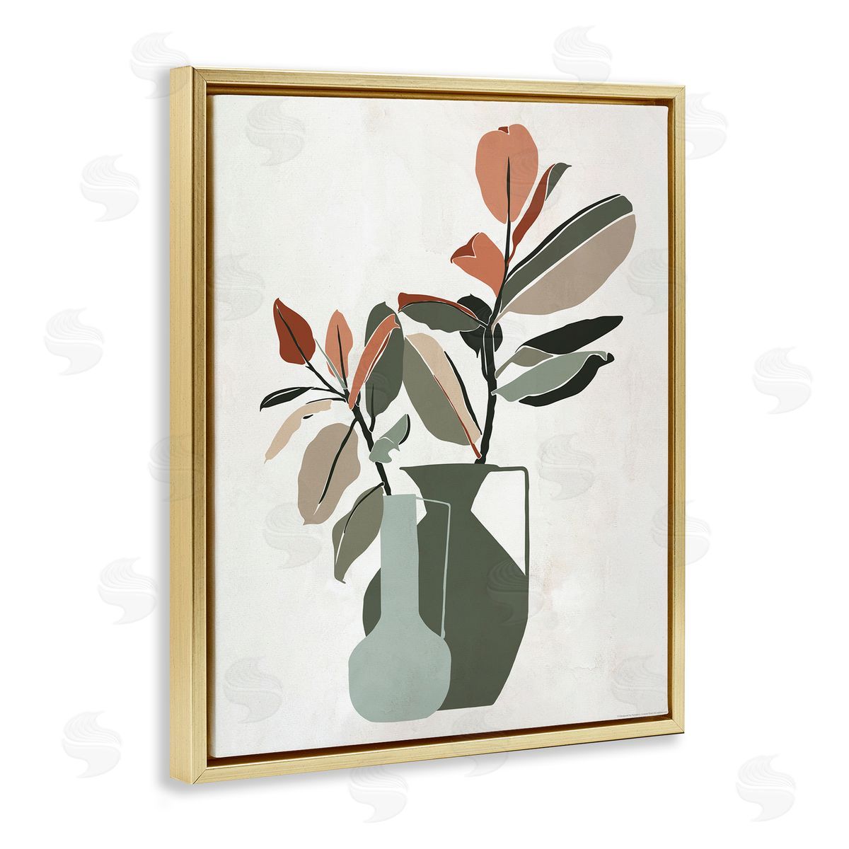 Reinders Green Neutral Palette Plants Gold Floating Frame Canvas Wall Art Print