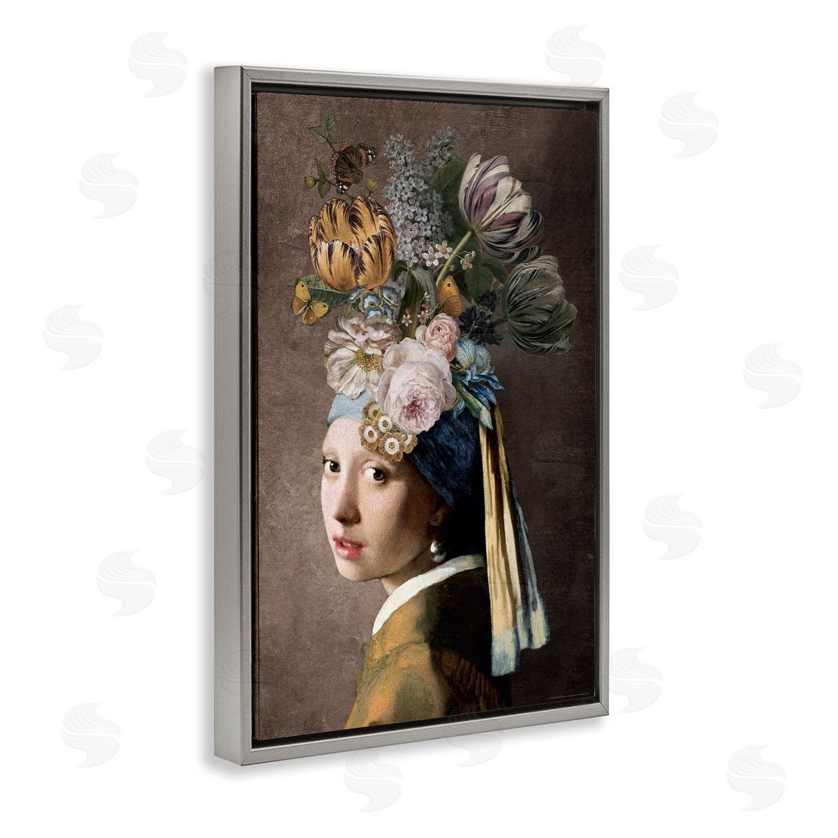 Reinders Classic with Vintage Blooms Gray Floating Frame Canvas Wall Art Print