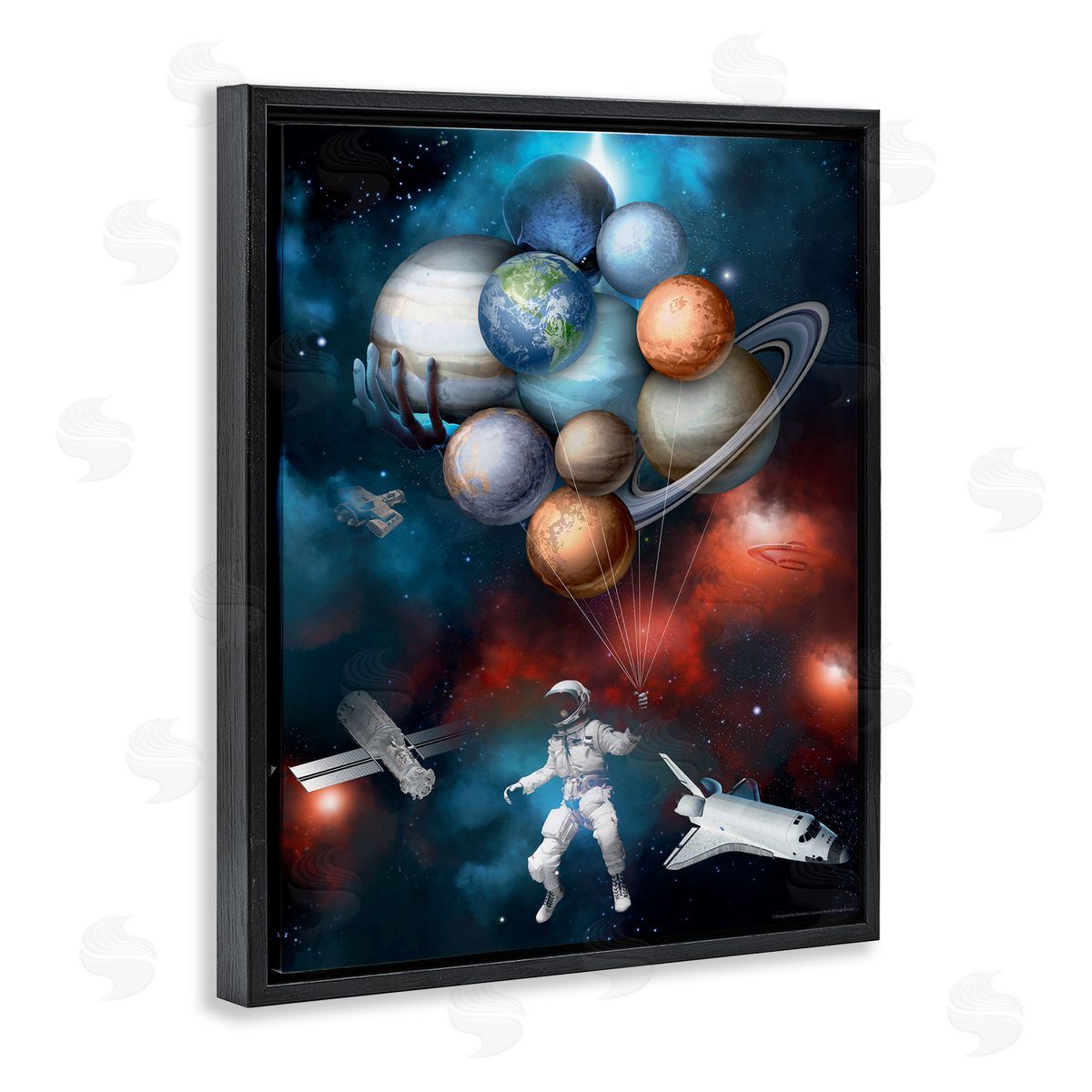 Reinders Planet Balloons in Space Black Floating Frame Canvas Wall Art Print