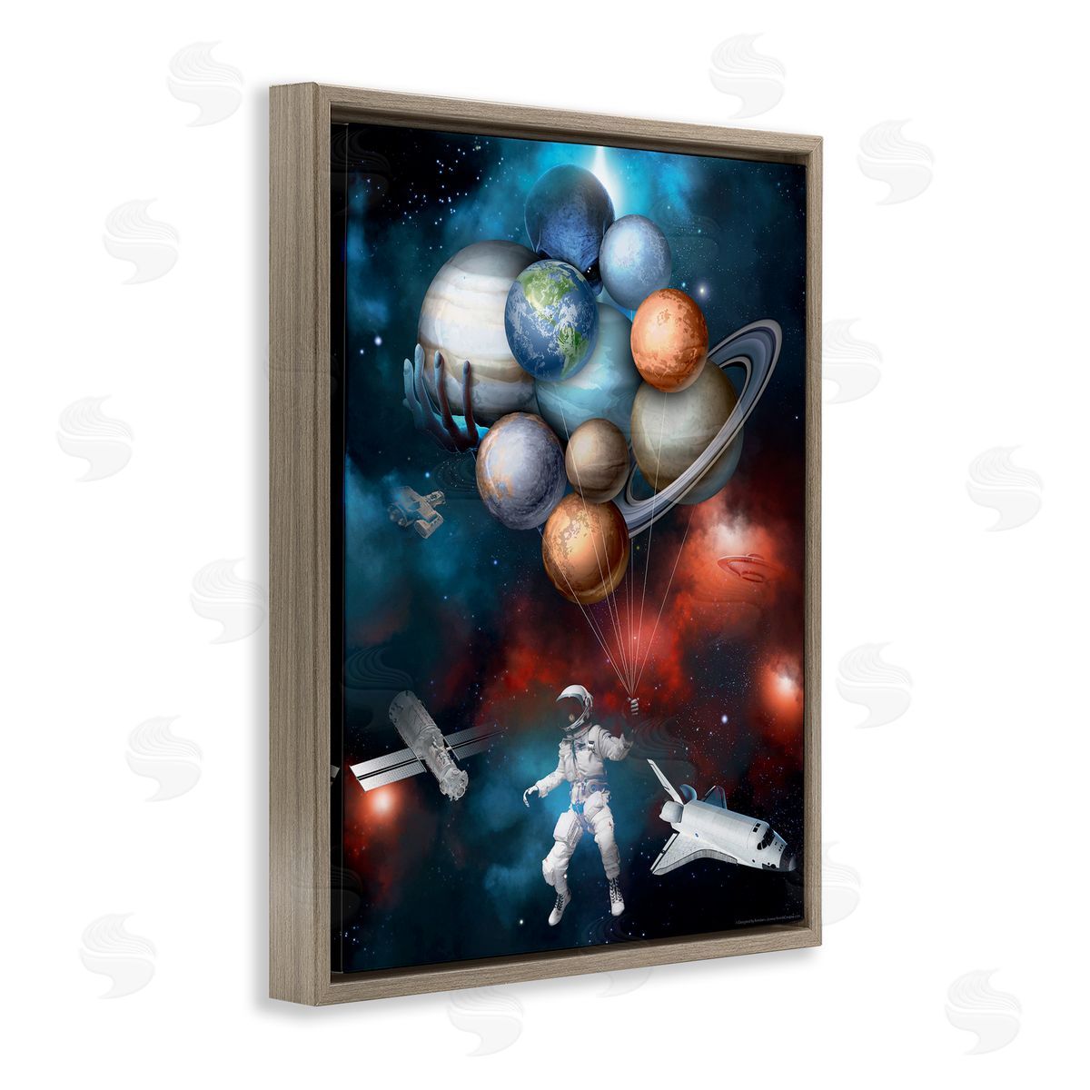 Reinders Planet Balloons in Space Brown Floating Frame Canvas Wall Art Print