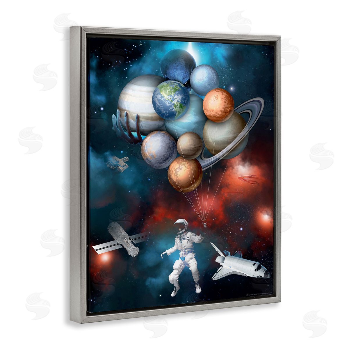 Reinders Planet Balloons in Space Gray Floating Frame Canvas Wall Art Print