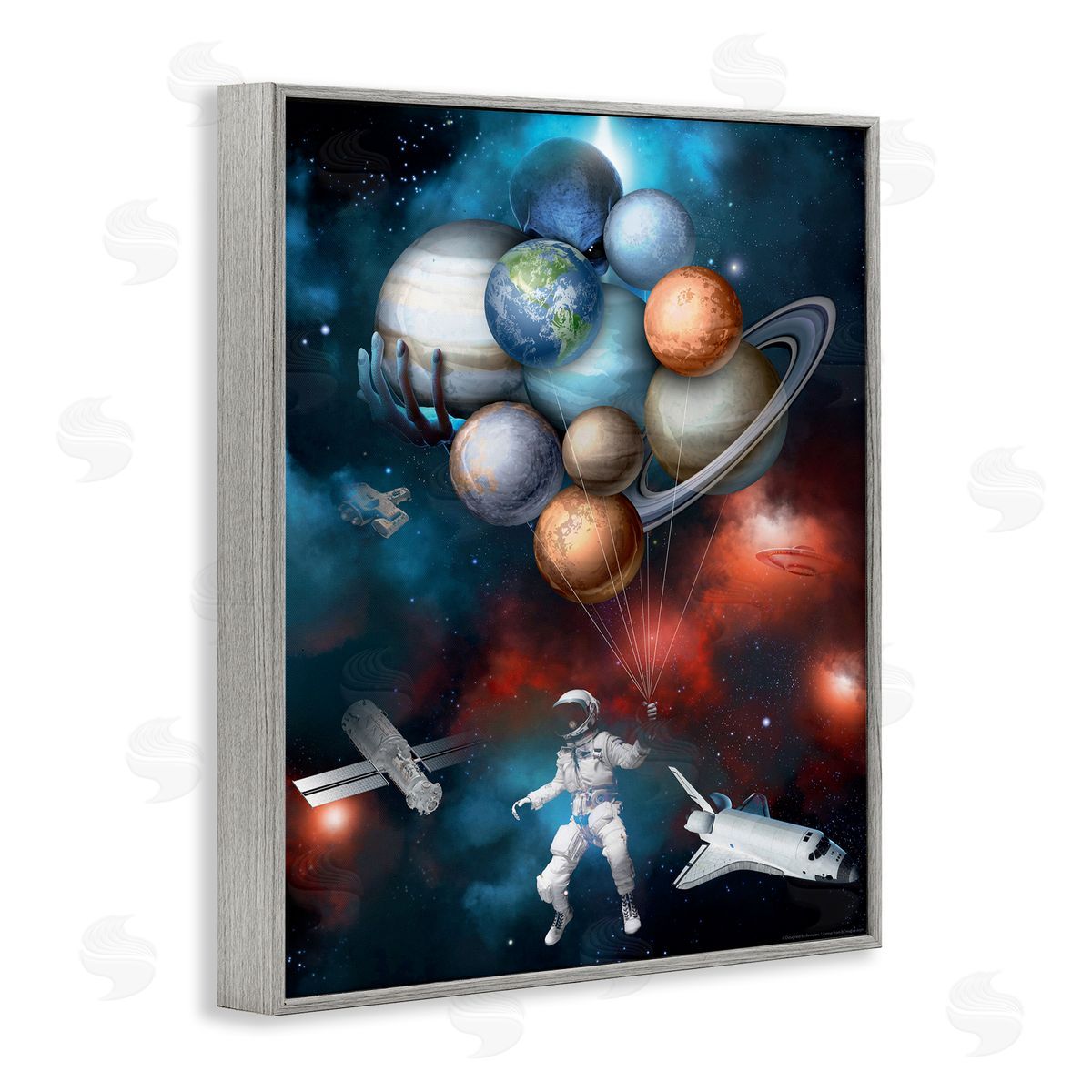 Reinders Planet Balloons in Space Gray Framed Giclee Wall Art Print
